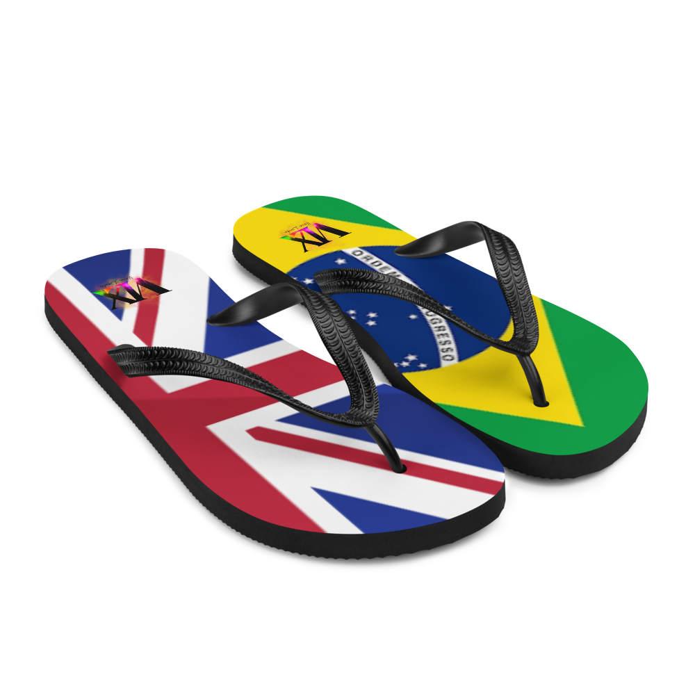 Brazil & England Flag Flip-Flops – Cushioned Sole Sandals with Dual National Print | Comfortable Multicultural Footwear