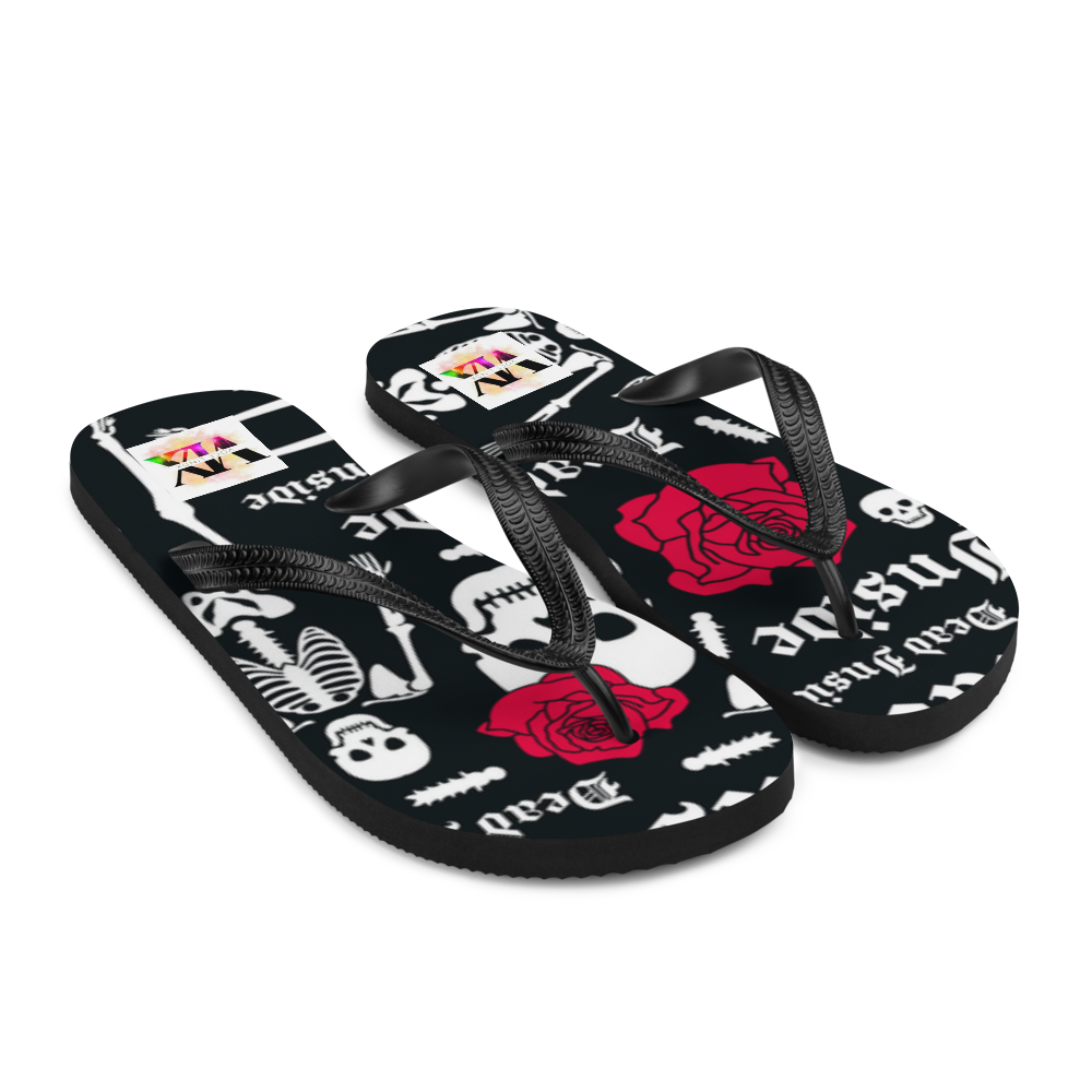 Flip Flops with Skeleton & Rose Print – Dead Inside Style | Voce Lindx