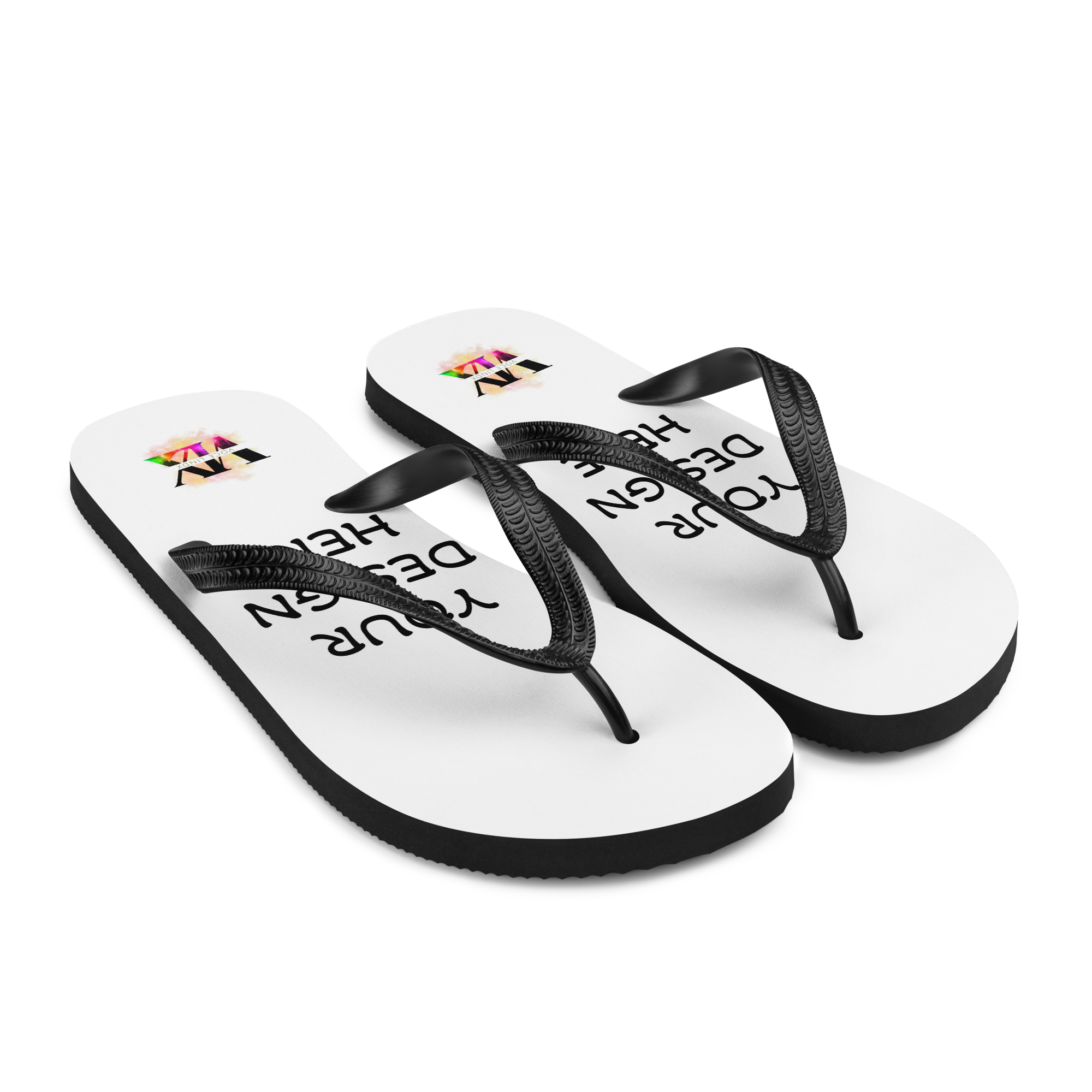 Custom White Flip-Flops with Black Straps – Personalised Design | Voce Lindx