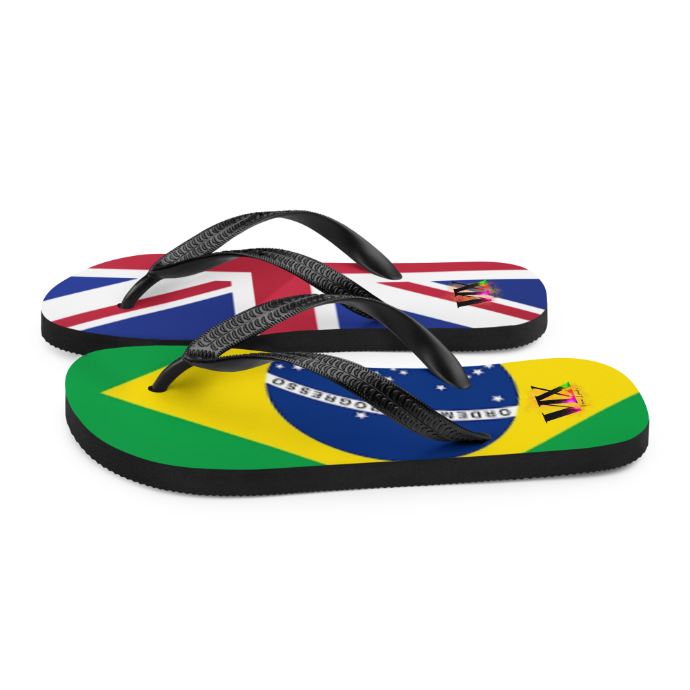 Brazil & England Flag Flip-Flops – Cushioned Sole Sandals with Dual National Print | Comfortable Multicultural Footwear