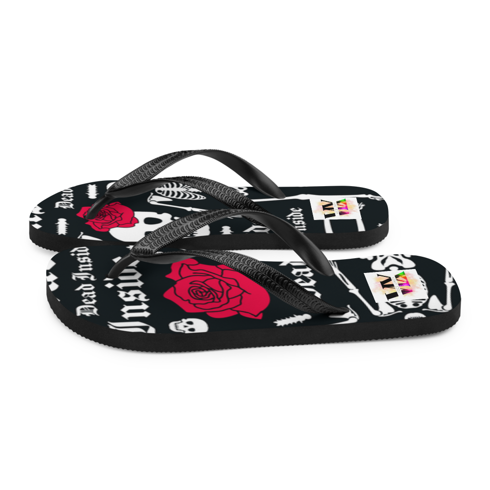 Flip Flops with Skeleton & Rose Print – Dead Inside Style | Voce Lindx