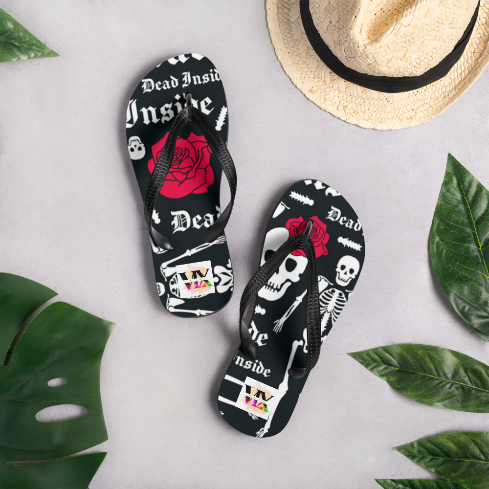 Flip Flops with Skeleton & Rose Print – Dead Inside Style | Voce Lindx