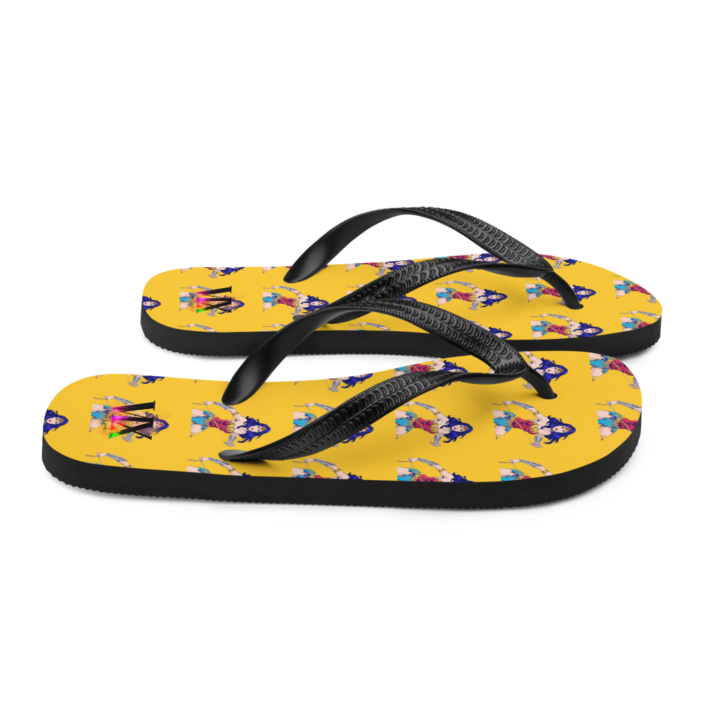 Wonder Woman Flip-Flops – Yellow Background Print Sandals with Cushioned Sole | Empowering Summer Footwear