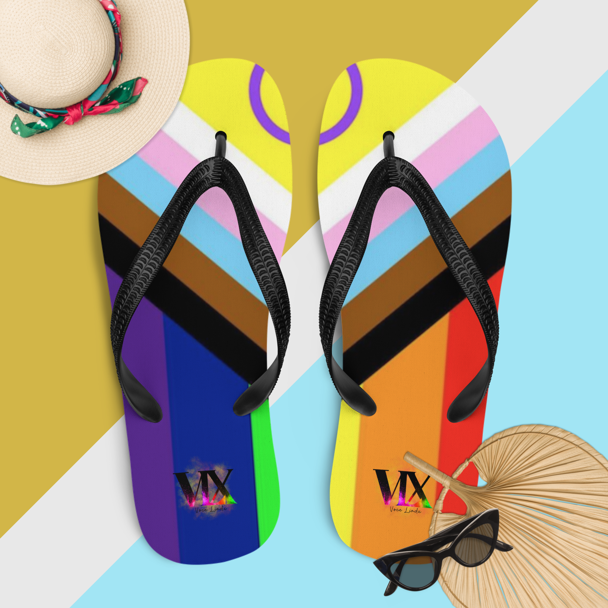 VOCE LINDX Intersex Pride Flip‑Flops – Rubber Sole with Soft Lined Strap & Non‑Slip Grip – Inclusive Summer Footwear