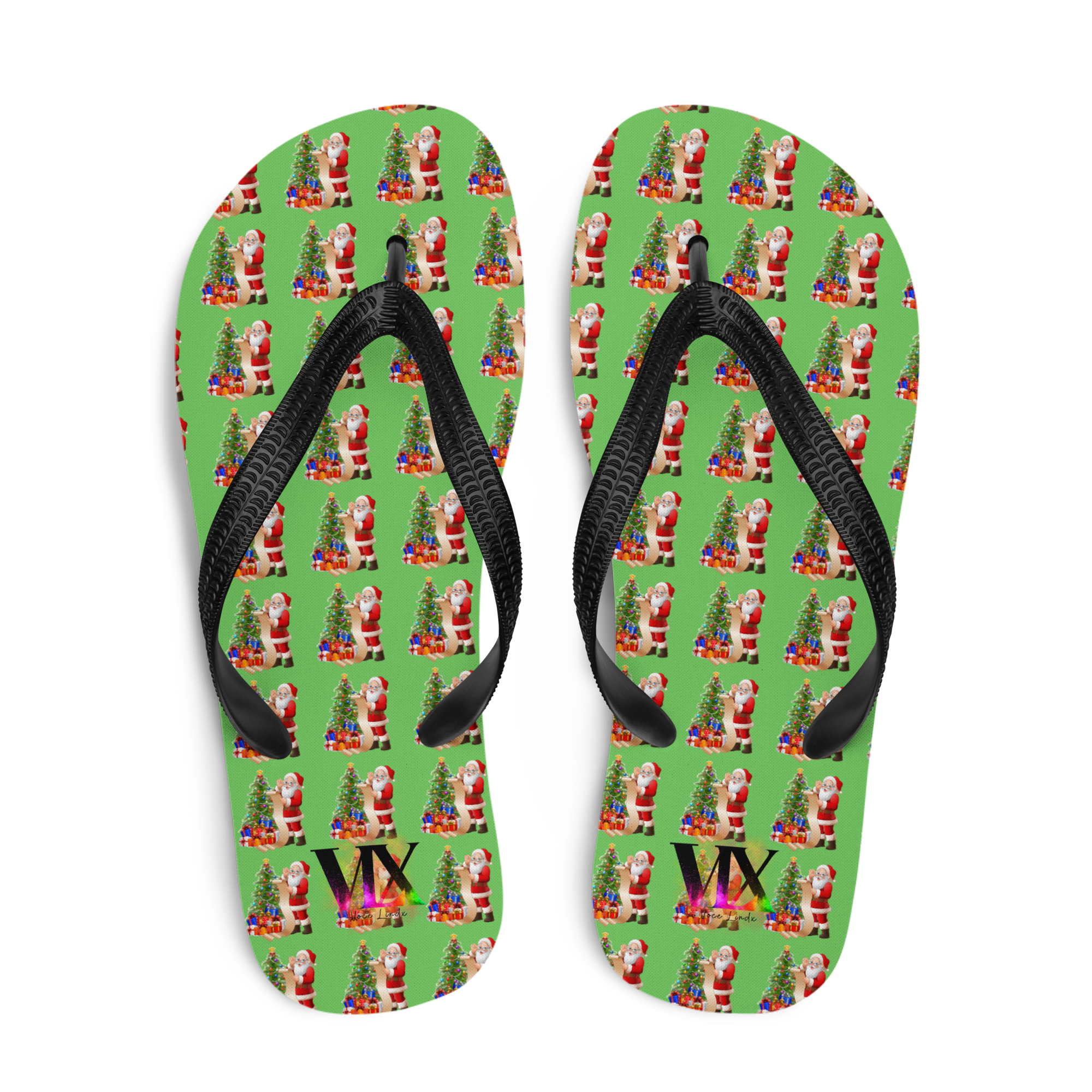 Christmas Santa Green Flip-Flops – Holiday Print Sandals with Cushioned Soles | Festive Footwear for All