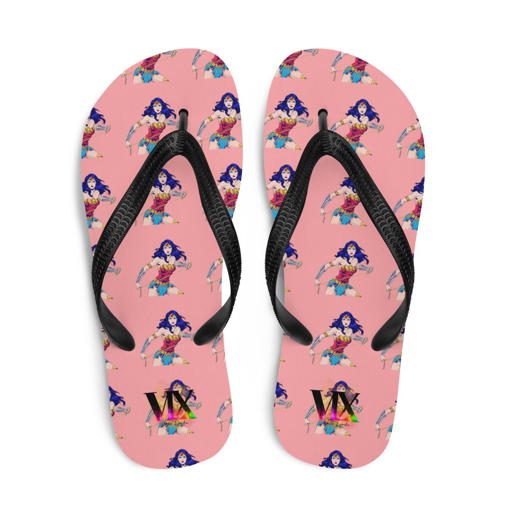 Wonder Woman Flip-Flops – Pink Background Comic Print Sandals with Cushioned Sole | Empowerment Footwear for All