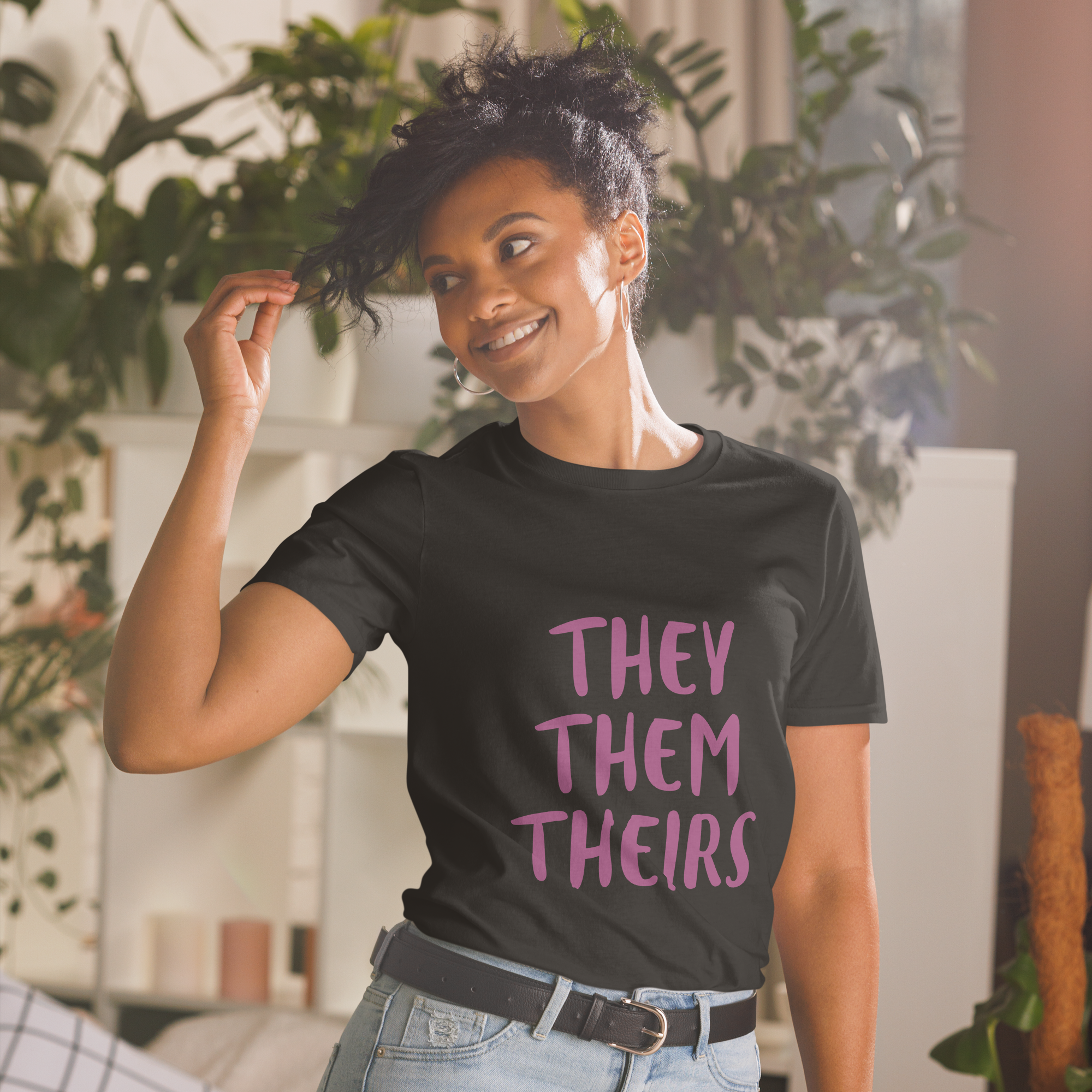 Short-Sleeve Cotton T-Shirt – “They/Them/Theirs” Pronouns Print | Inclusive Pride Design