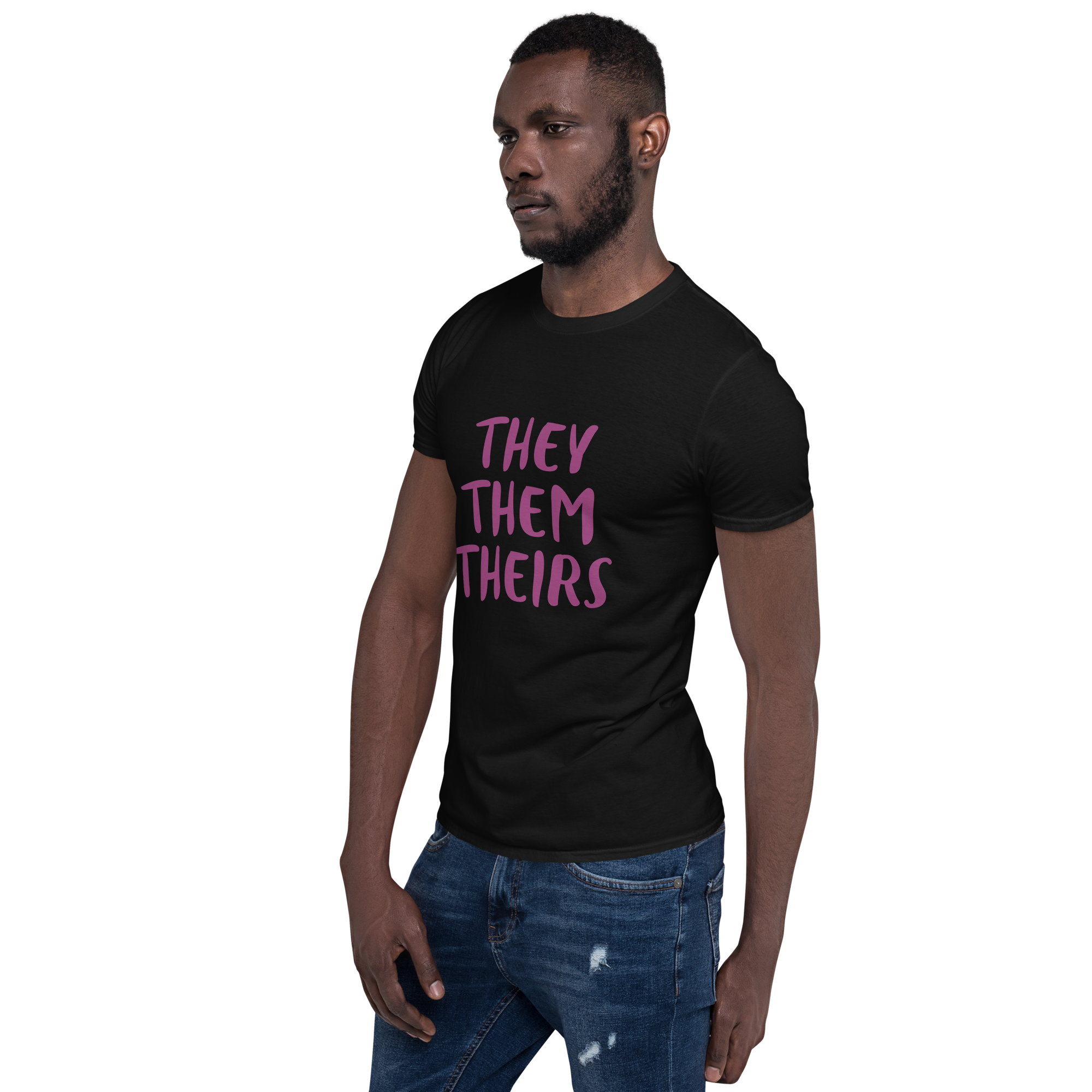 Short-Sleeve Cotton T-Shirt – “They/Them/Theirs” Pronouns Print | Inclusive Pride Design