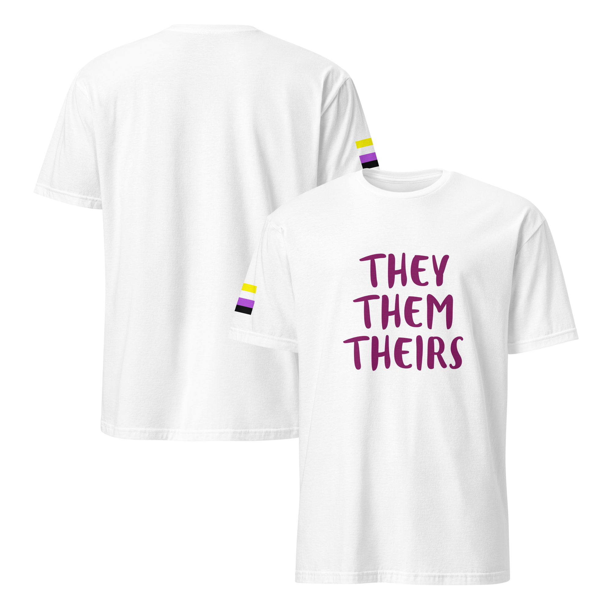 Short-Sleeve Cotton T-Shirt – “They/Them/Theirs” Pronouns Print | Inclusive Pride Design
