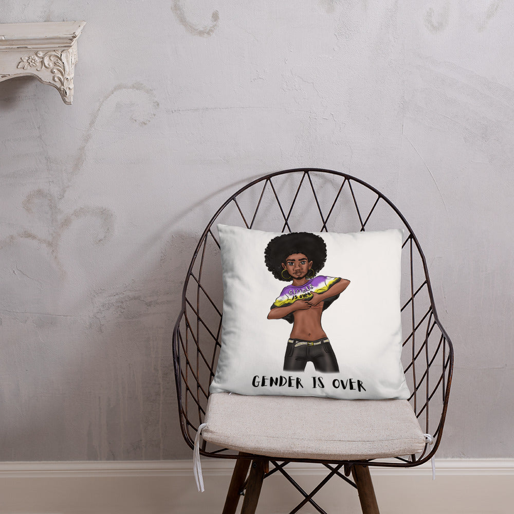 Basic Cushion – “Gender Is Over” Typography Print | Bold Square Throw Pillow | Voce Lindx