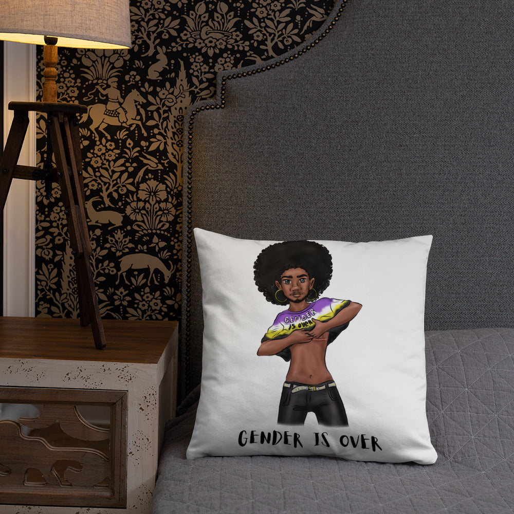 Basic Cushion – “Gender Is Over” Typography Print | Bold Square Throw Pillow | Voce Lindx