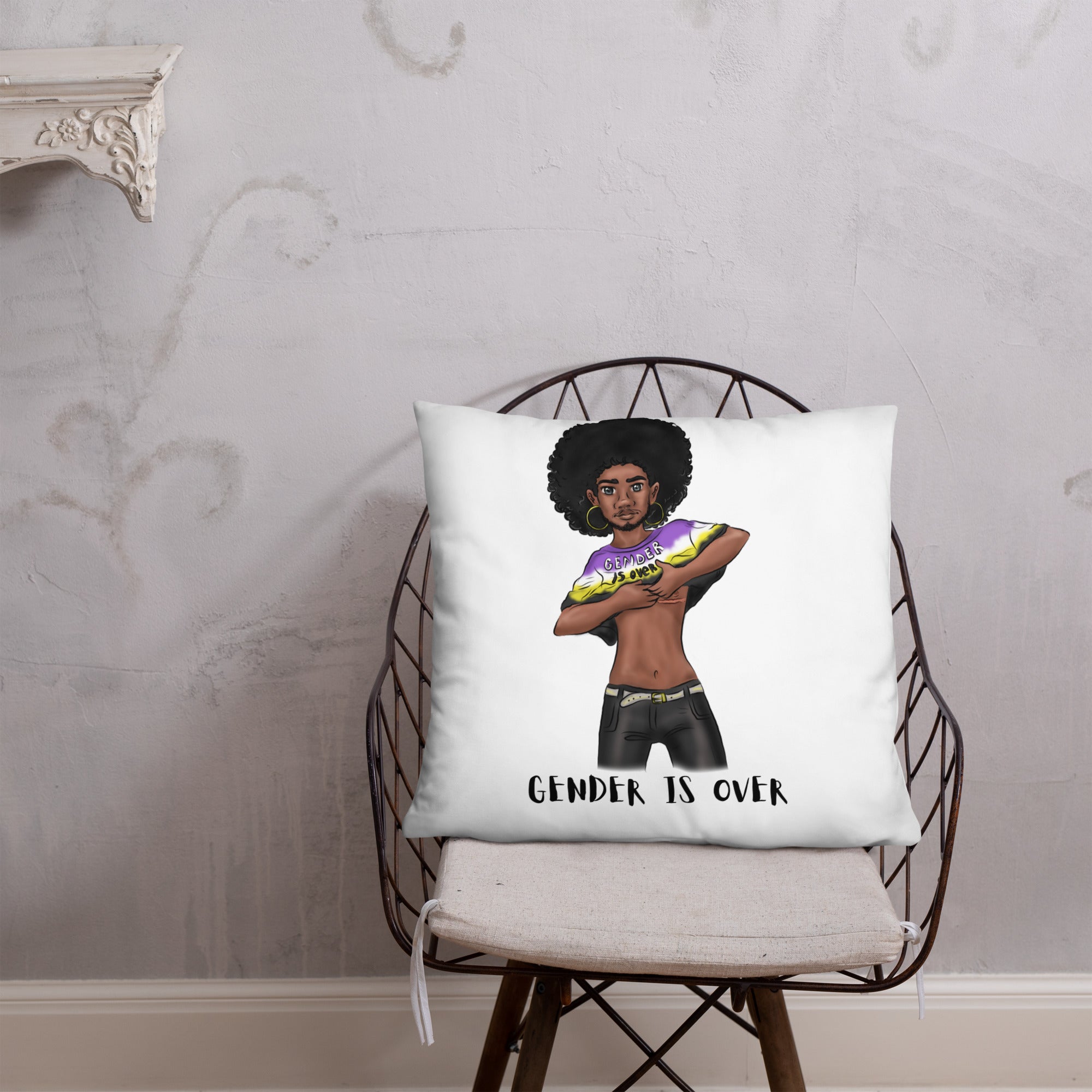 Basic Cushion – “Gender Is Over” Typography Print | Bold Square Throw Pillow | Voce Lindx