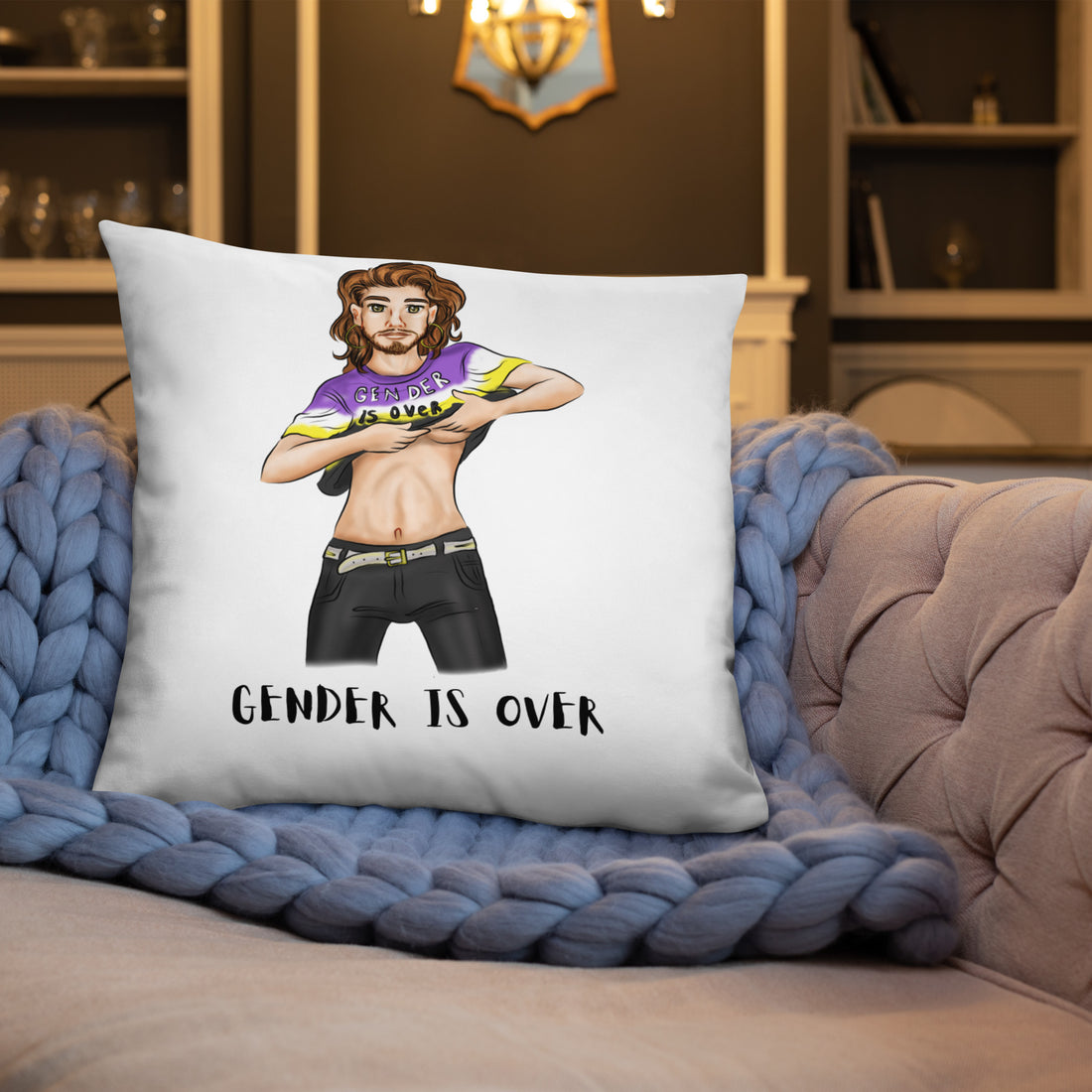 Basic Cushion – “Gender Is Over” Statement Print | Decorative Square Throw Pillow | Voce Lindx