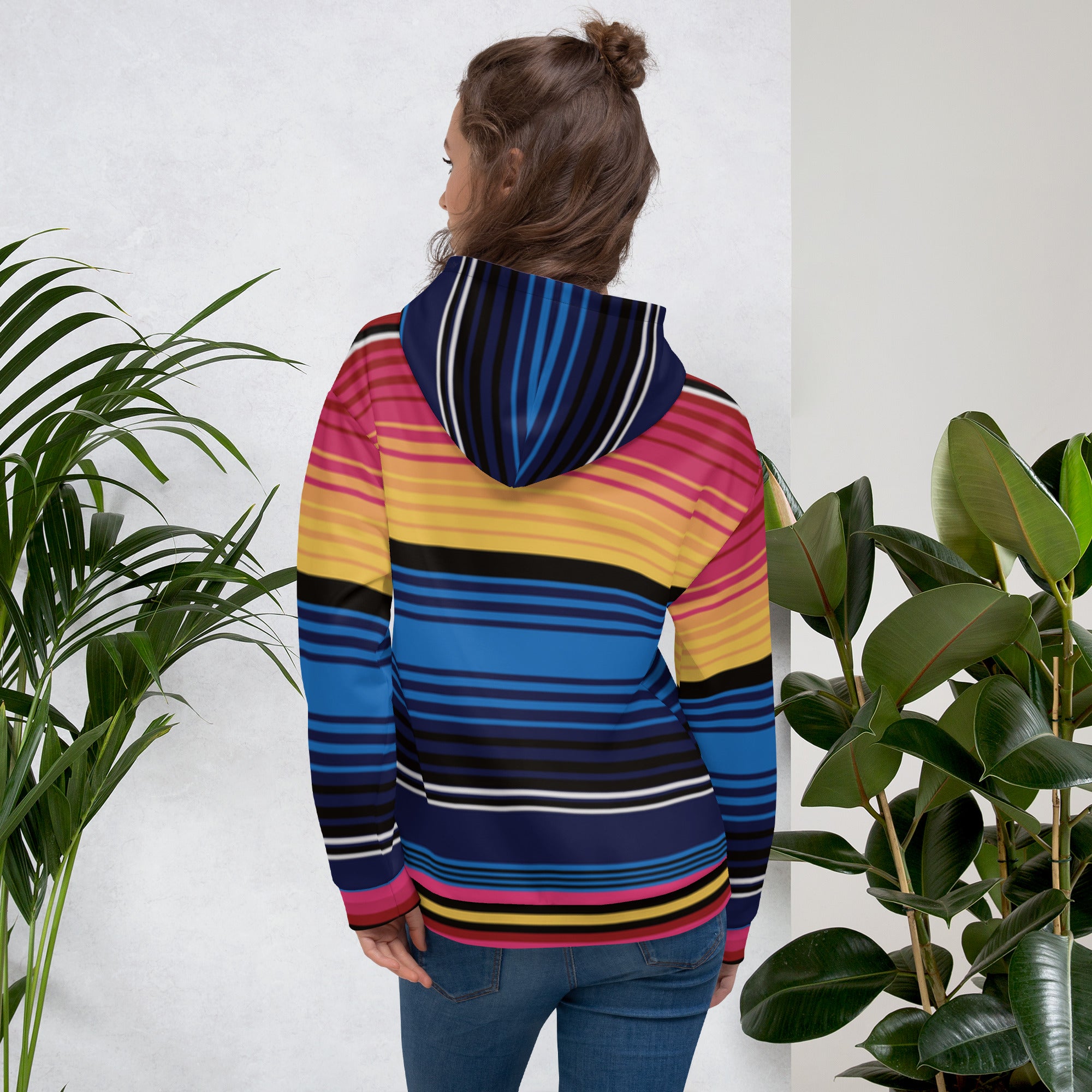 Coloured Stripe Hoodie – Vibrant Band Print | Relaxed Cotton-Blend Sweatshirt