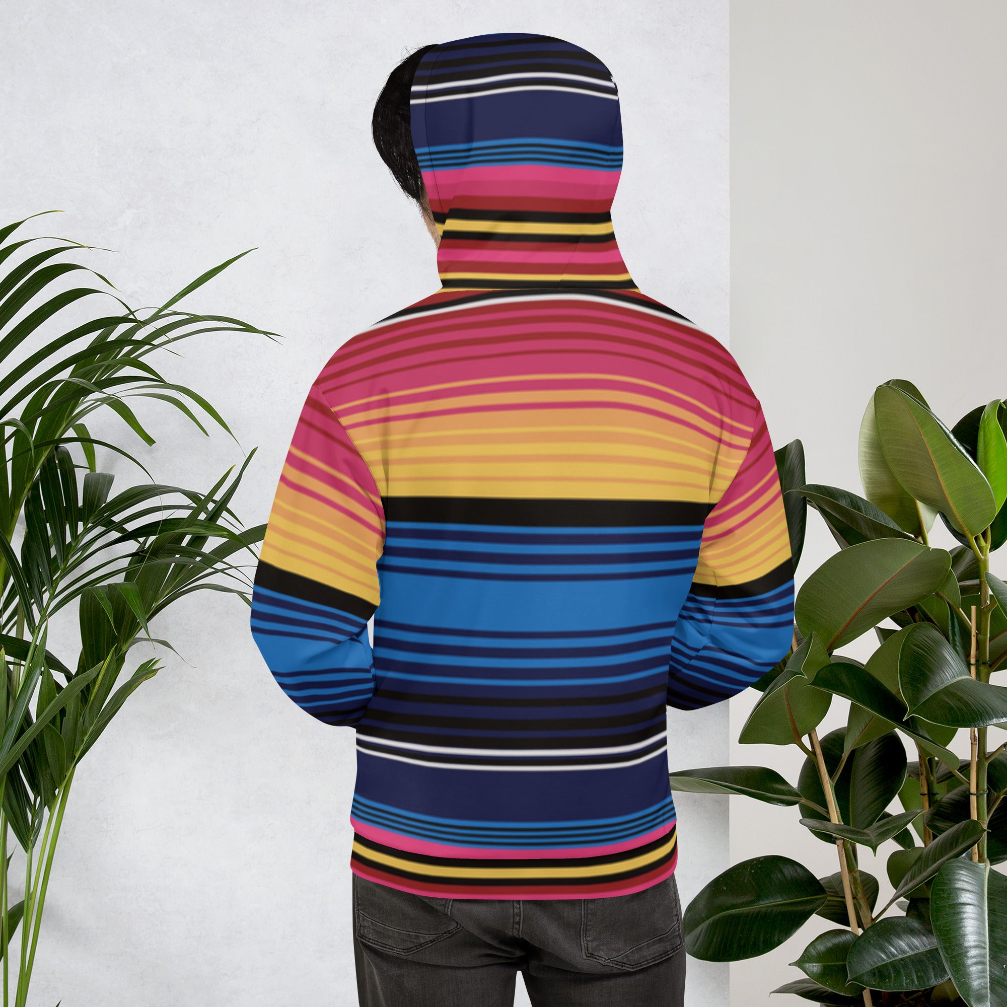 Coloured Stripe Hoodie – Vibrant Band Print | Relaxed Cotton-Blend Sweatshirt