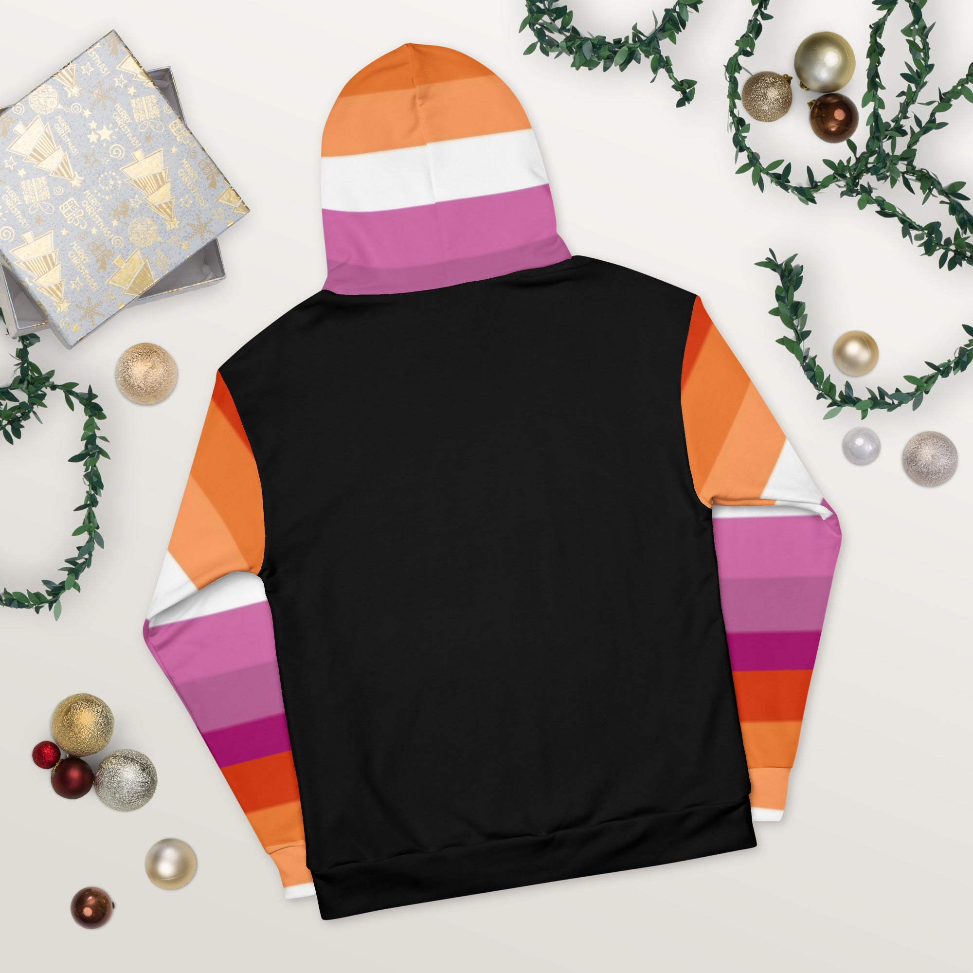 Lesbian Pride Flag Hoodie – Sunset Stripes Print | Relaxed Fit Cotton-Poly Blend