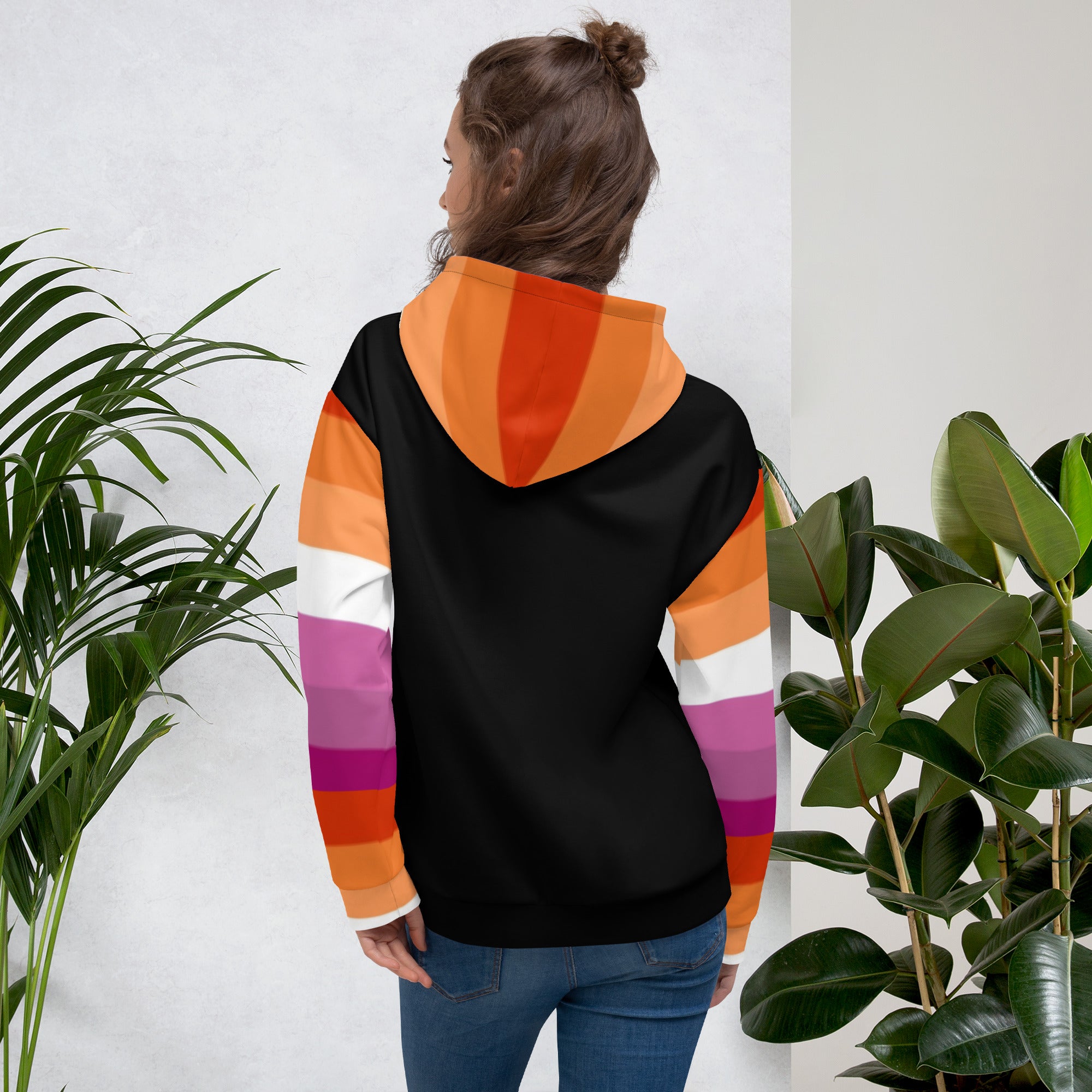 Lesbian Pride Flag Hoodie – Sunset Stripes Print | Relaxed Fit Cotton-Poly Blend
