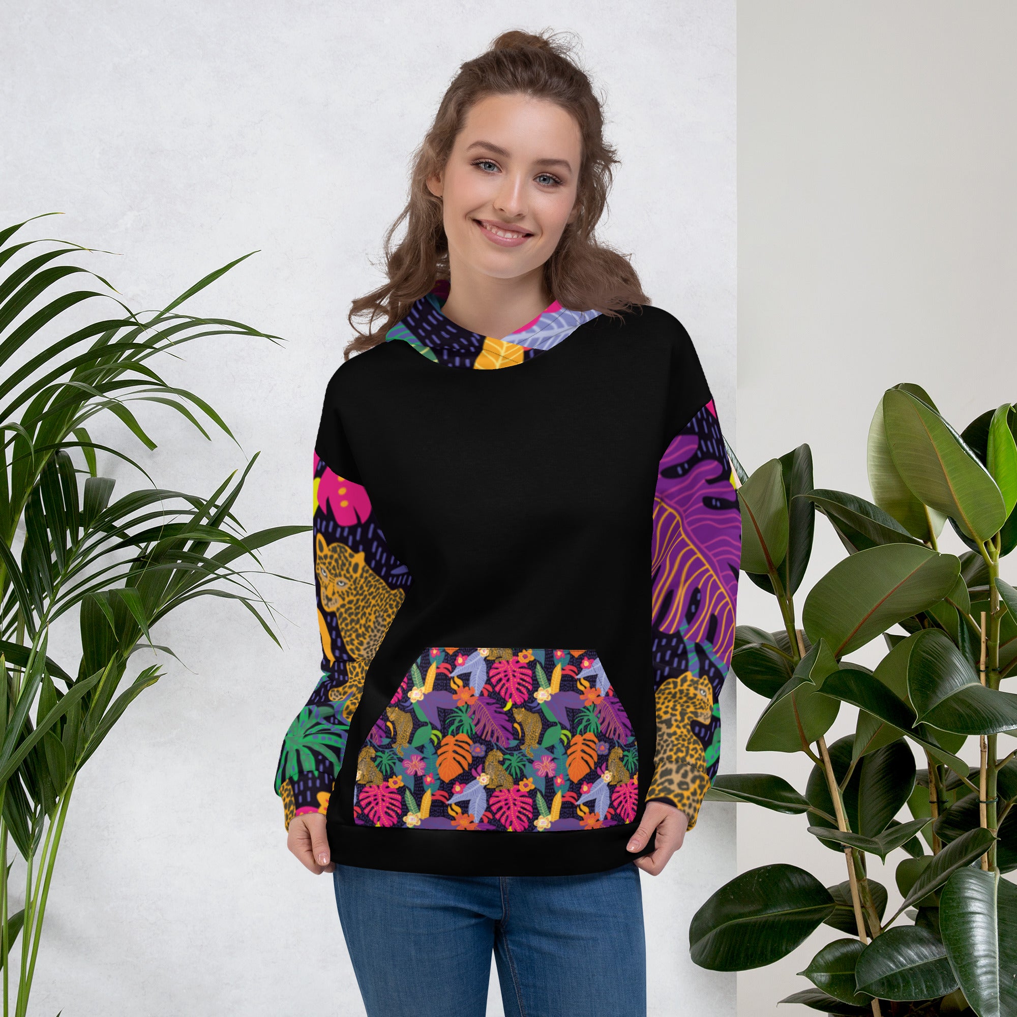 Floral Jaguar Hoodie – Colourful Print with Botanical Motifs | Bold & Artistic Streetwear