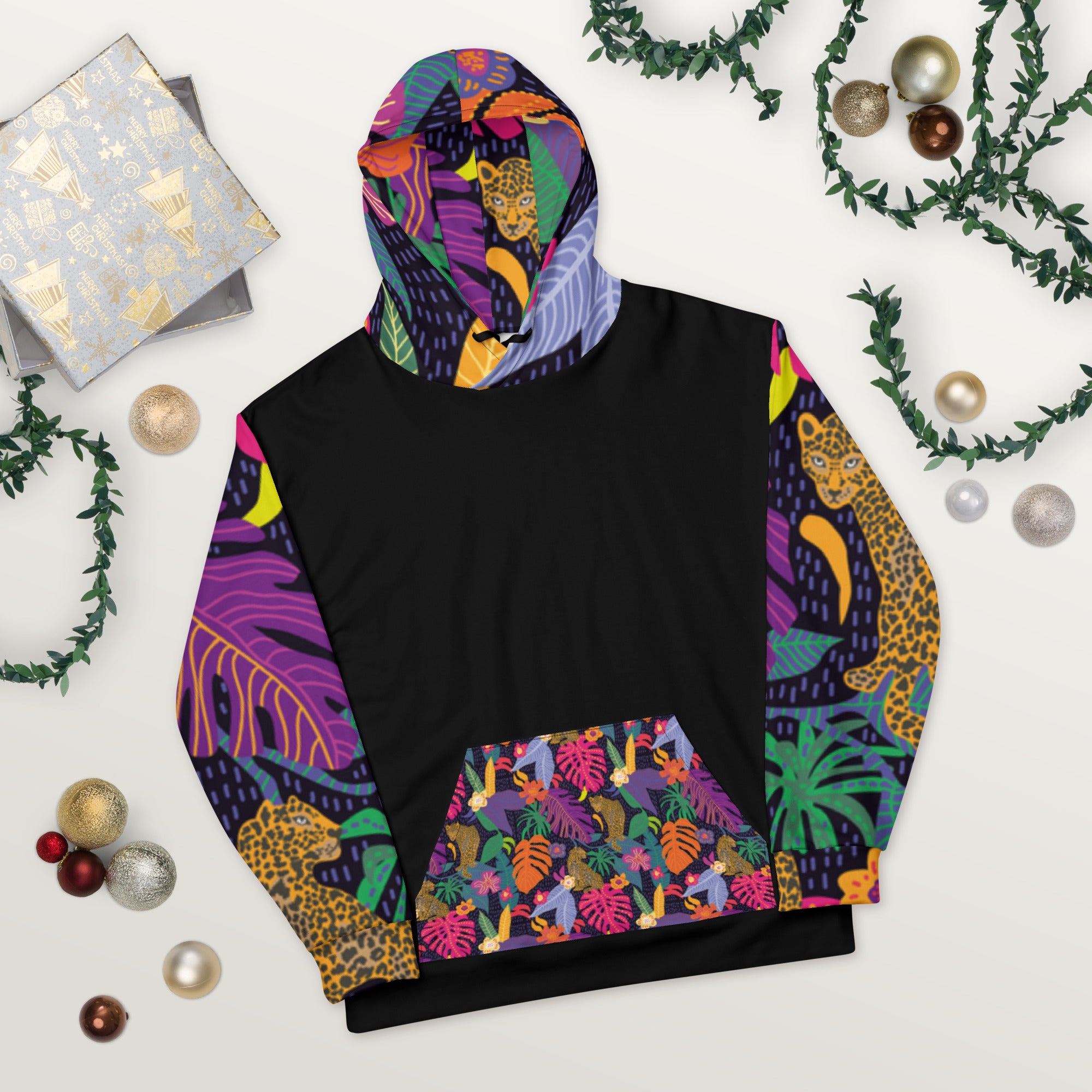 Floral Jaguar Hoodie – Colourful Print with Botanical Motifs | Bold & Artistic Streetwear