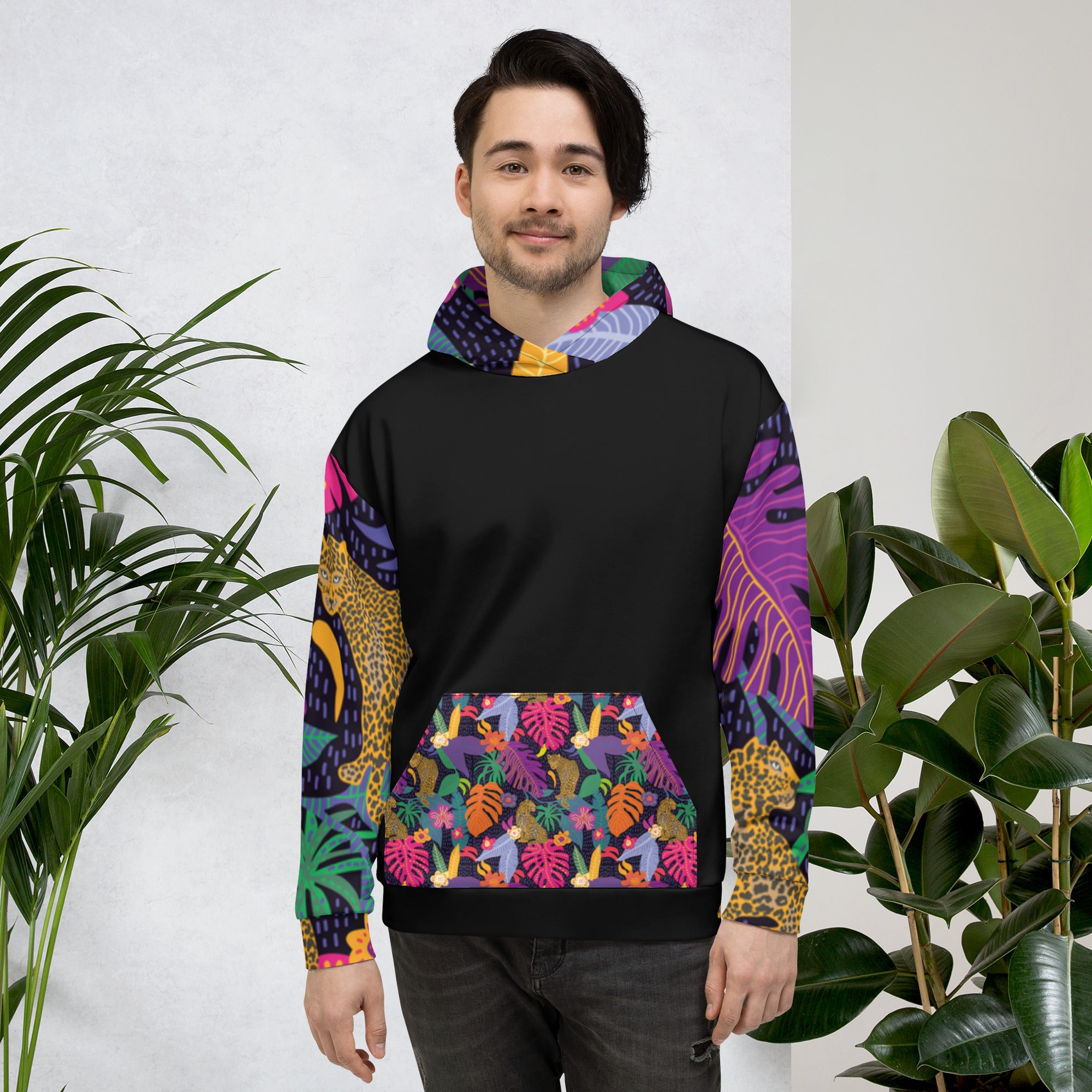 Floral Jaguar Hoodie – Colourful Print with Botanical Motifs | Bold & Artistic Streetwear