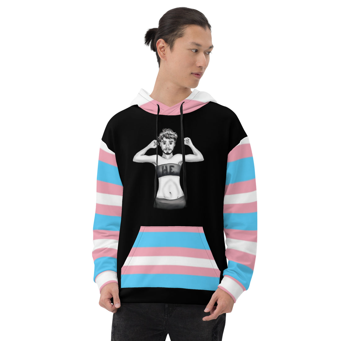 Transgender Pride Flag Hoodie – Light Blue, Pink and White Statement Piece