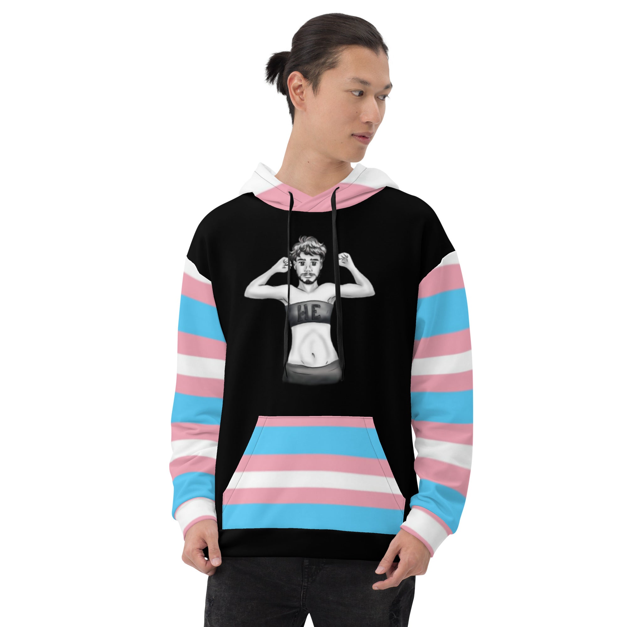 Transgender Pride Flag Hoodie – Light Blue, Pink and White Statement Piece