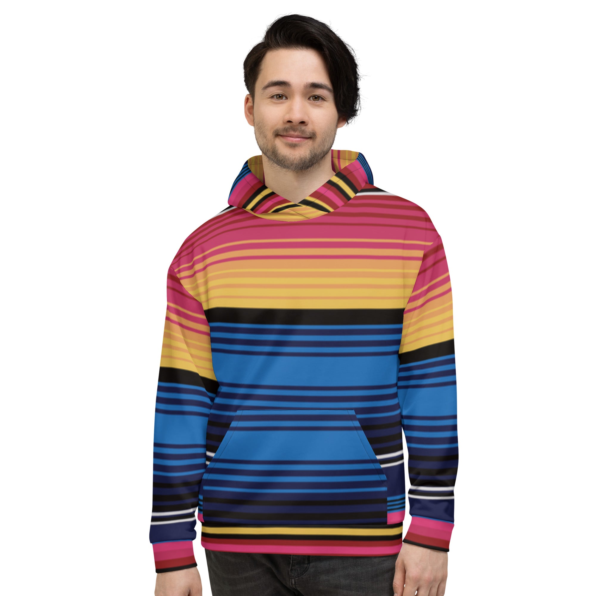 Coloured Stripe Hoodie – Vibrant Band Print | Relaxed Cotton-Blend Sweatshirt