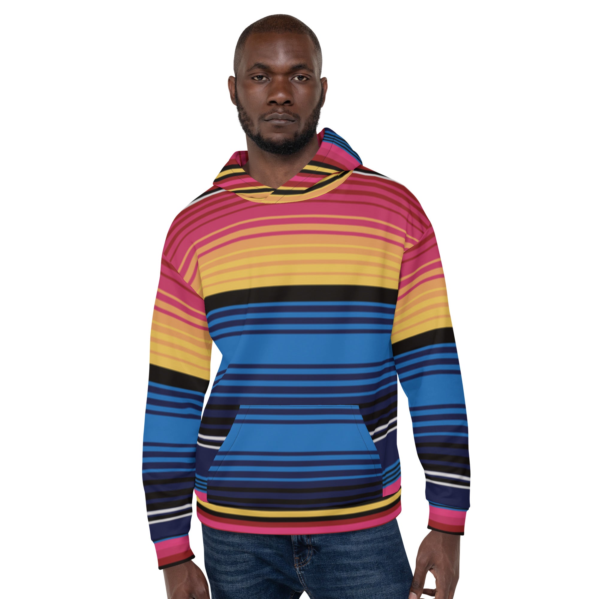 Coloured Stripe Hoodie – Vibrant Band Print | Relaxed Cotton-Blend Sweatshirt