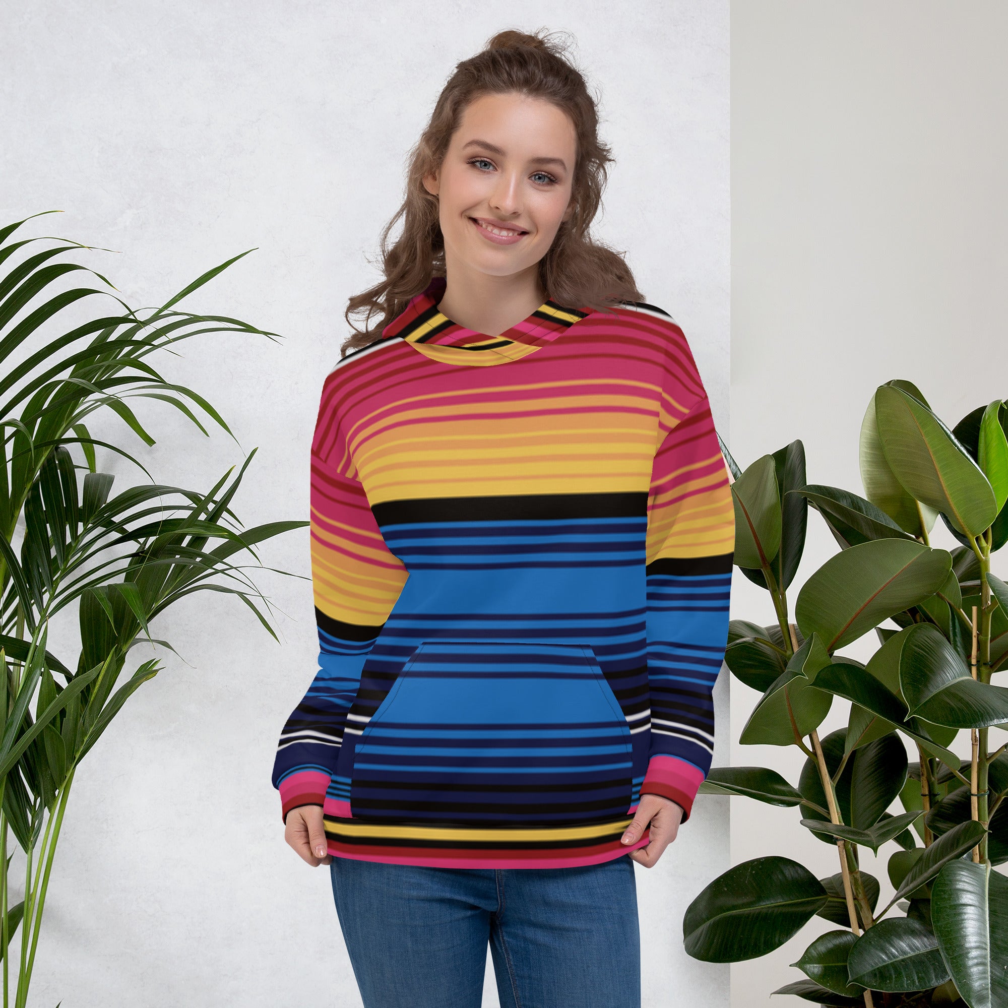 Coloured Stripe Hoodie – Vibrant Band Print | Relaxed Cotton-Blend Sweatshirt