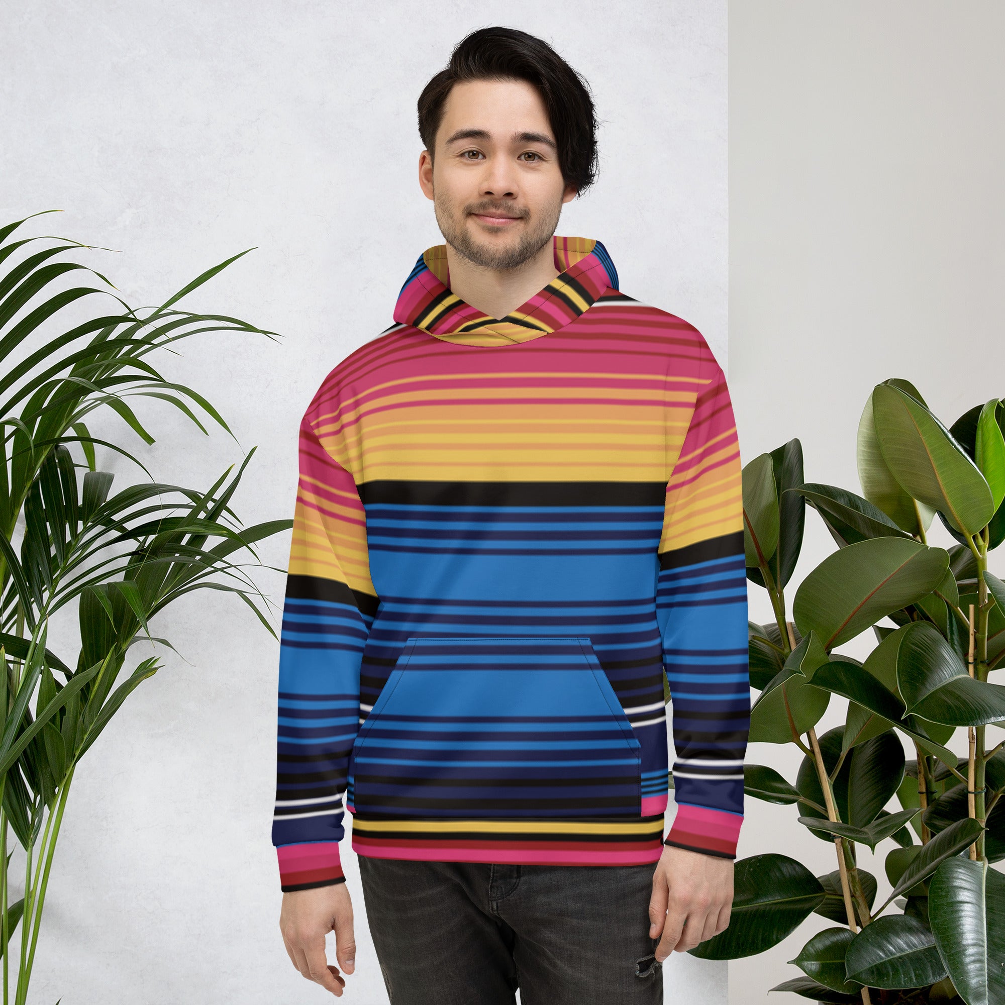 Coloured Stripe Hoodie – Vibrant Band Print | Relaxed Cotton-Blend Sweatshirt
