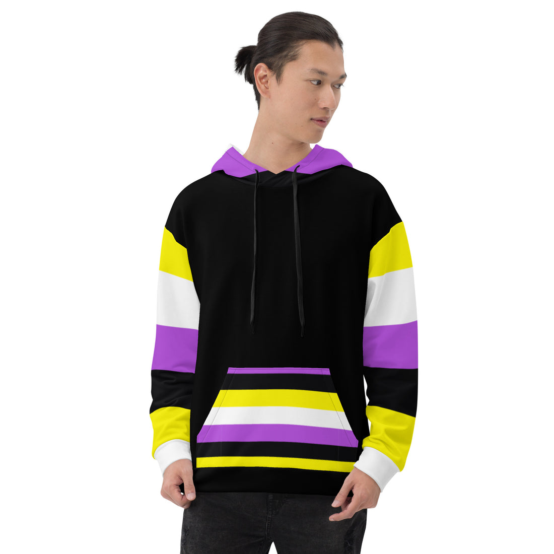 Non-Binary Pride Hoodie – Inclusive Yellow, White, Purple and Black Flag Design | Comfortable Fit