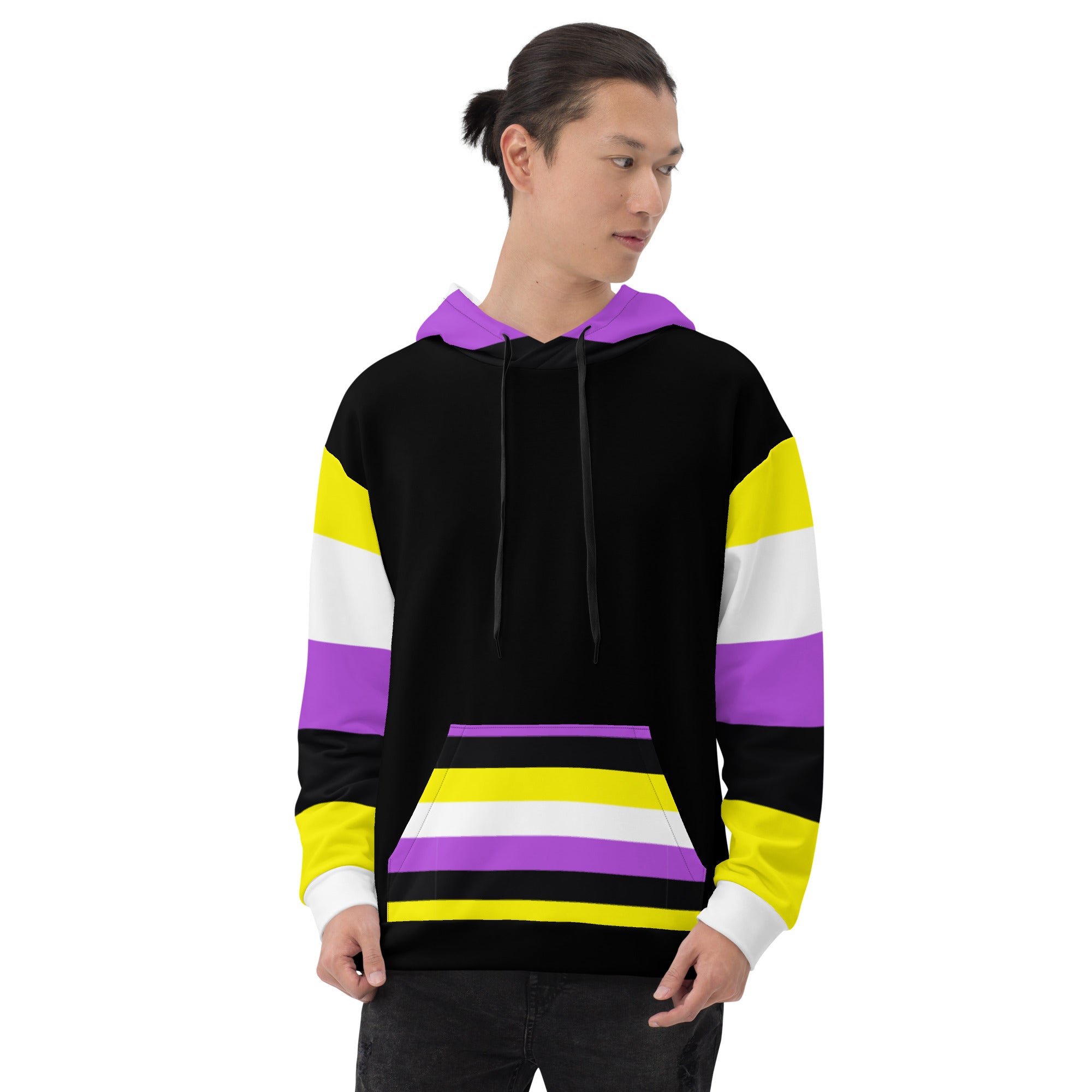 Non-Binary Pride Hoodie – Inclusive Yellow, White, Purple and Black Flag Design | Comfortable Fit