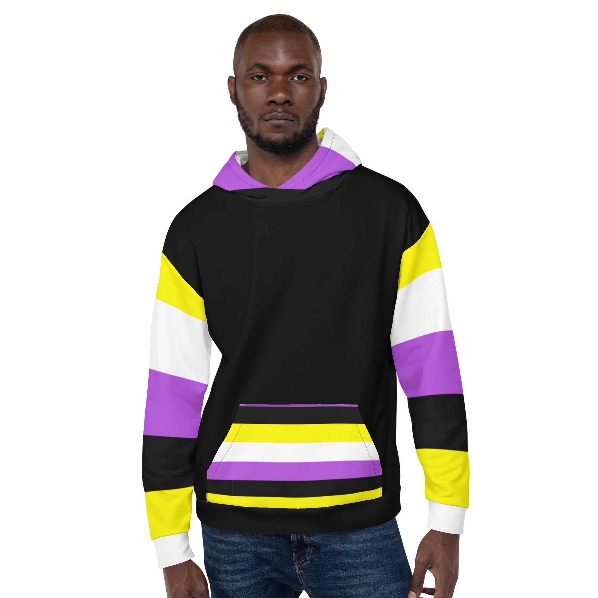 Non-Binary Pride Hoodie – Inclusive Yellow, White, Purple and Black Flag Design | Comfortable Fit
