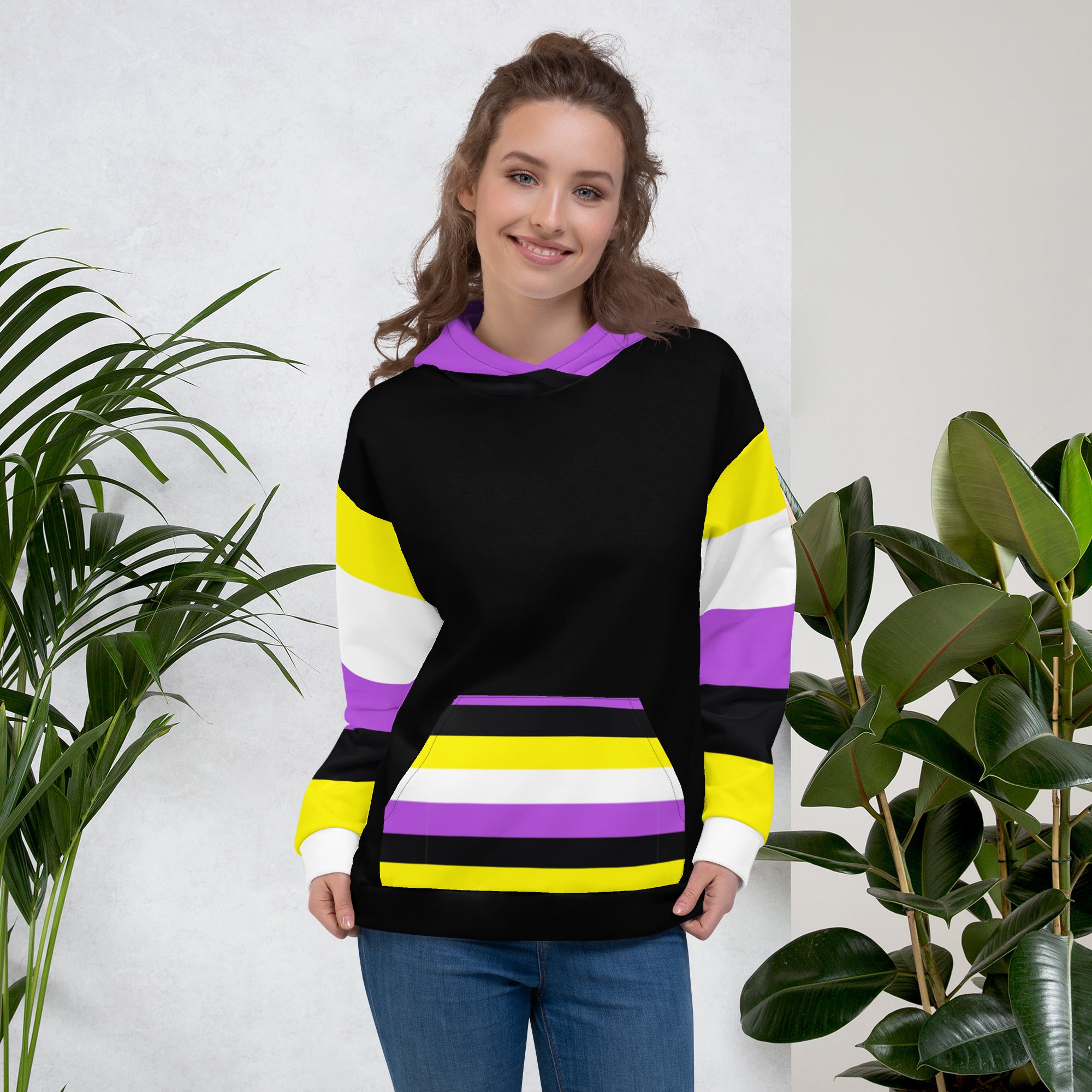 Non-Binary Pride Hoodie – Inclusive Yellow, White, Purple and Black Flag Design | Comfortable Fit
