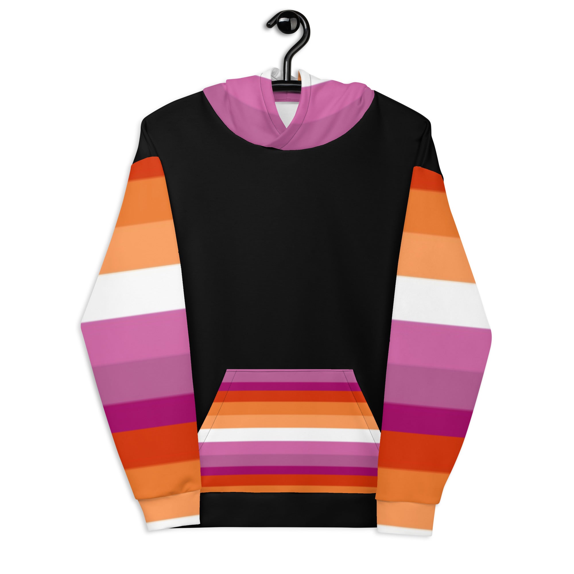 Lesbian Pride Flag Hoodie – Sunset Stripes Print | Relaxed Fit Cotton-Poly Blend