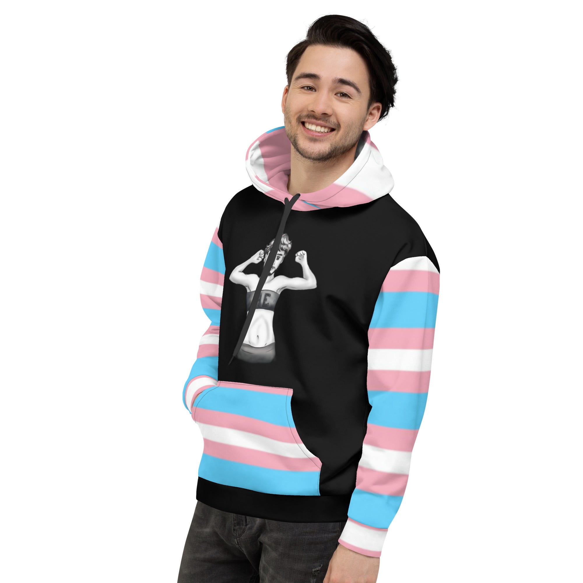 Transgender Pride Flag Hoodie – Light Blue, Pink and White Statement Piece