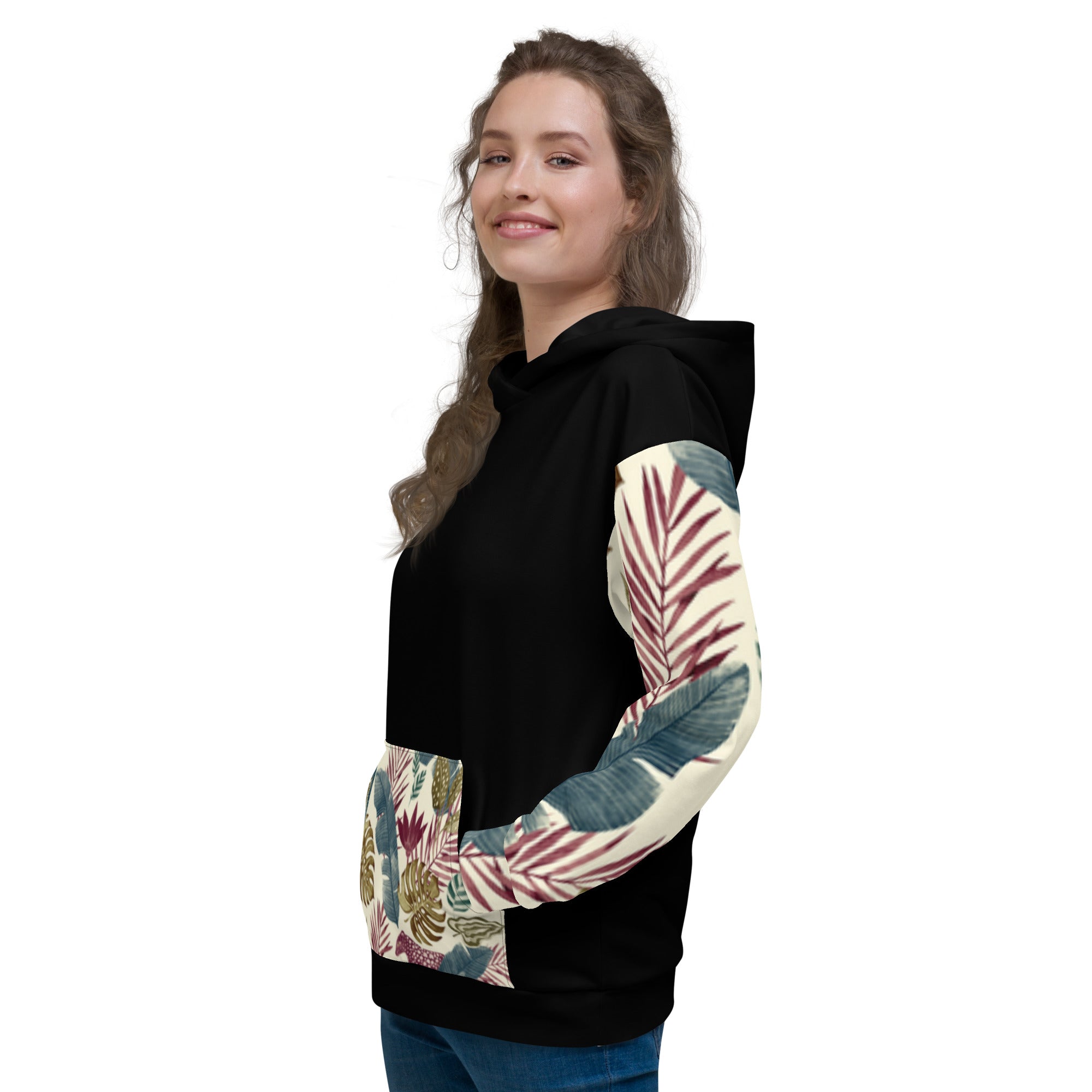 Floral Print Hoodie – White Base with Delicate Botanical Pattern