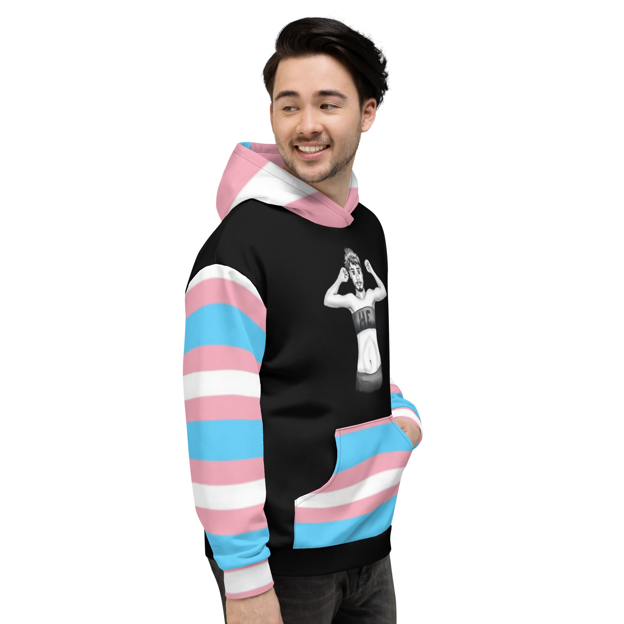 Transgender Pride Flag Hoodie – Light Blue, Pink and White Statement Piece