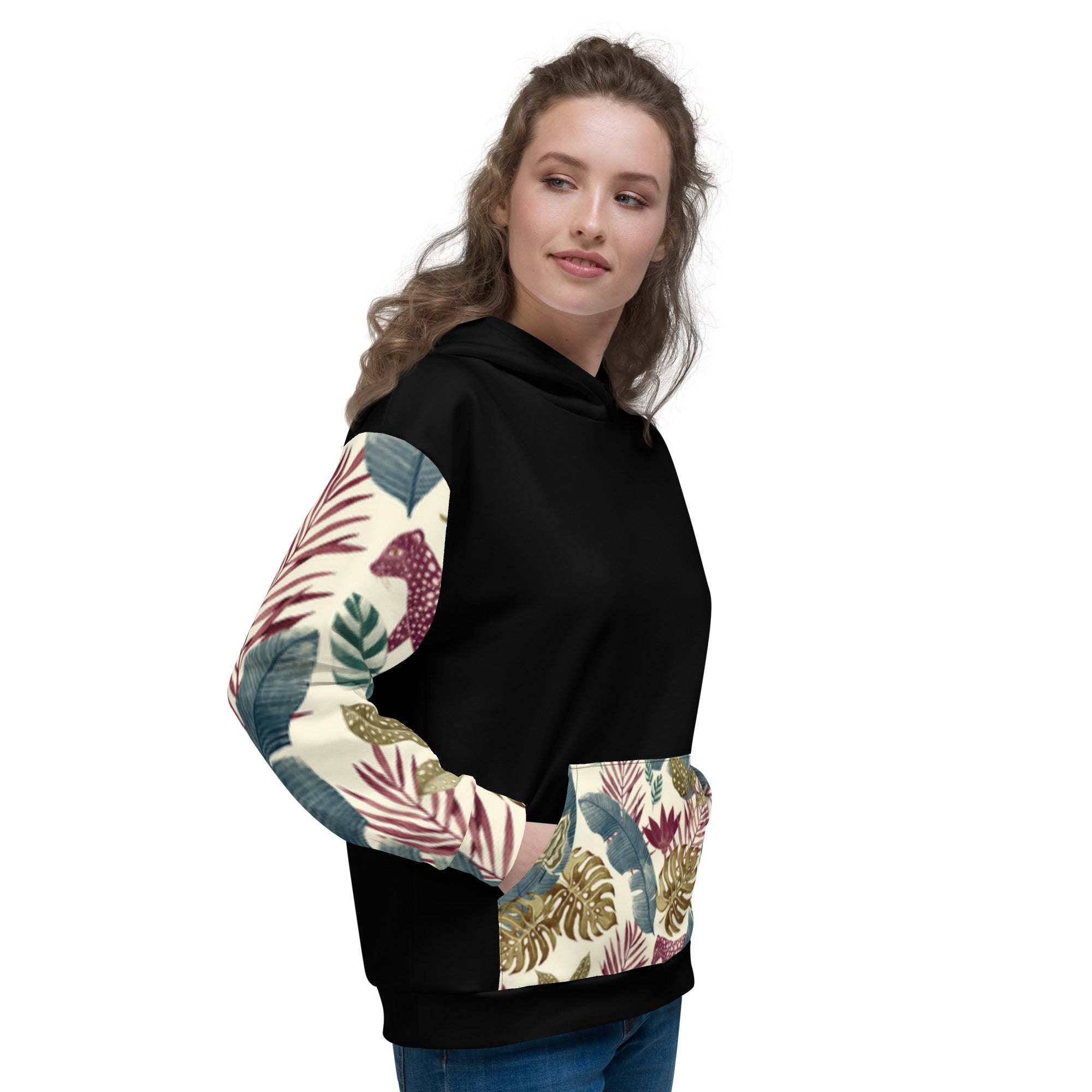 Floral Print Hoodie – White Base with Delicate Botanical Pattern