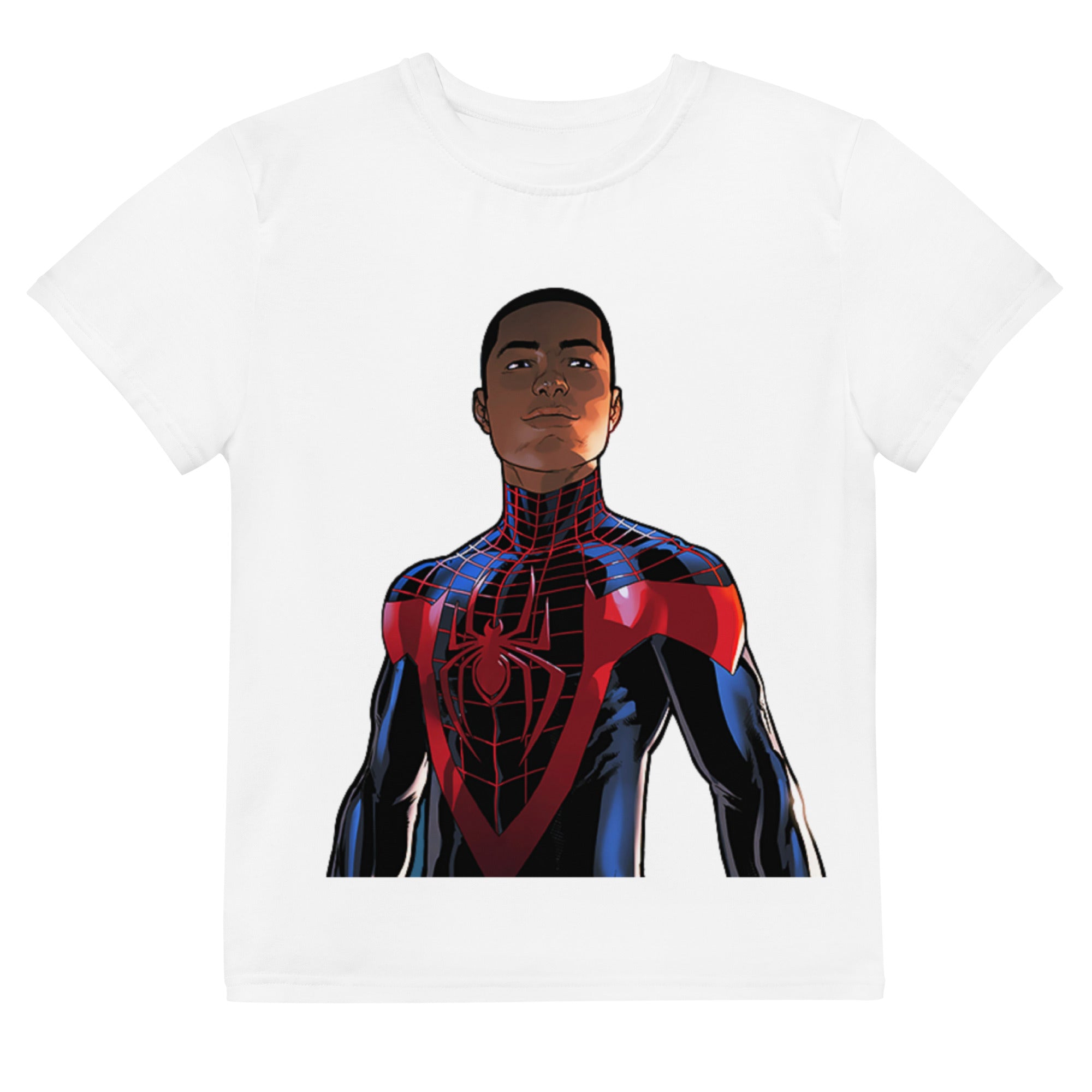 Youth Crew Neck T-Shirt – Spider-Man Black Inspired Graphic | Soft white Cotton Kids Tee | Voce Lindx