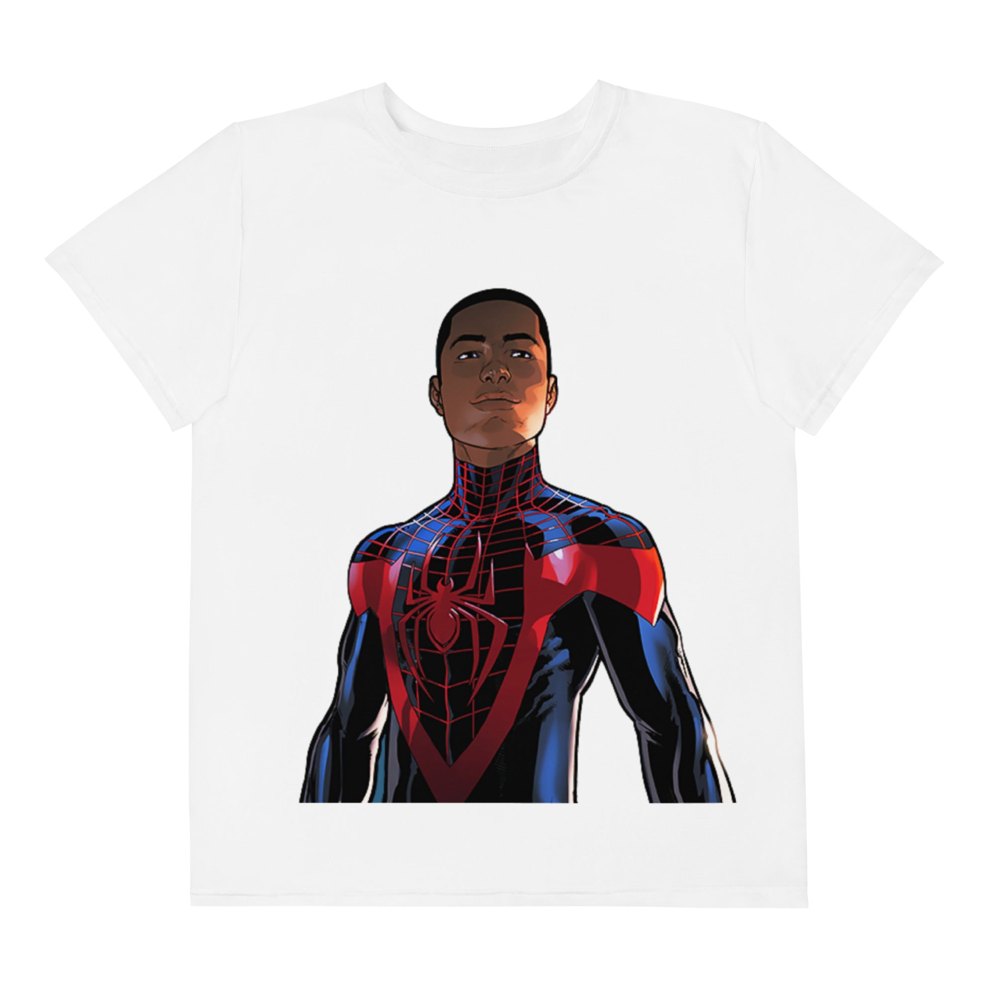 Youth Crew Neck T-Shirt – Spider-Man Black Inspired Graphic | Soft white Cotton Kids Tee | Voce Lindx