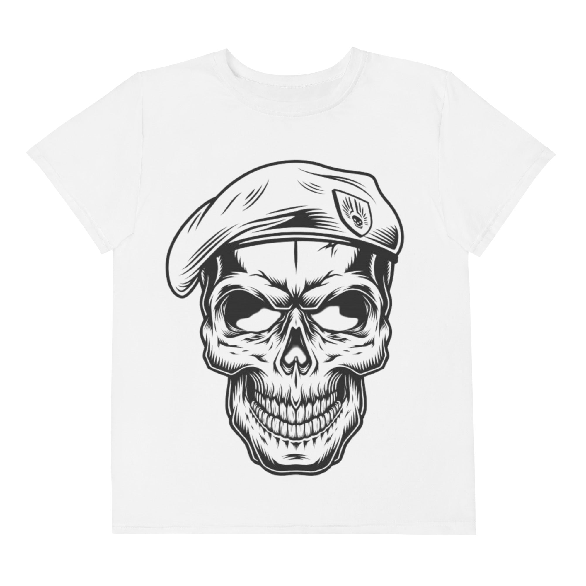 Youth Crew Neck T-Shirt – Skull in a Beret Graphic | Black Cotton Tee for Kids | Voce Lindx