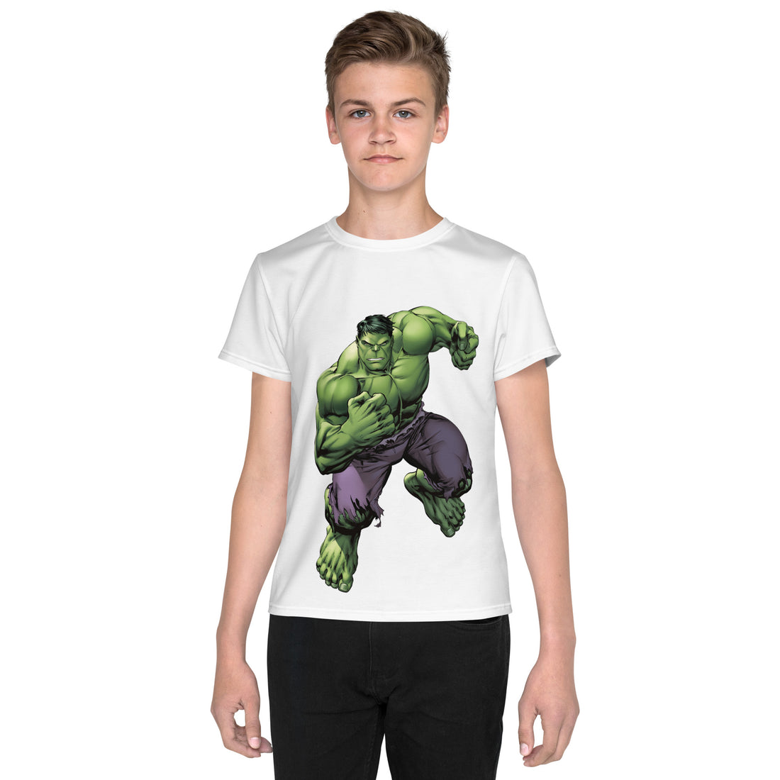 Youth Crew Neck T-Shirt – Hulk Inspired Graphic | Soft Black Cotton Kids Tee | Voce Lindx