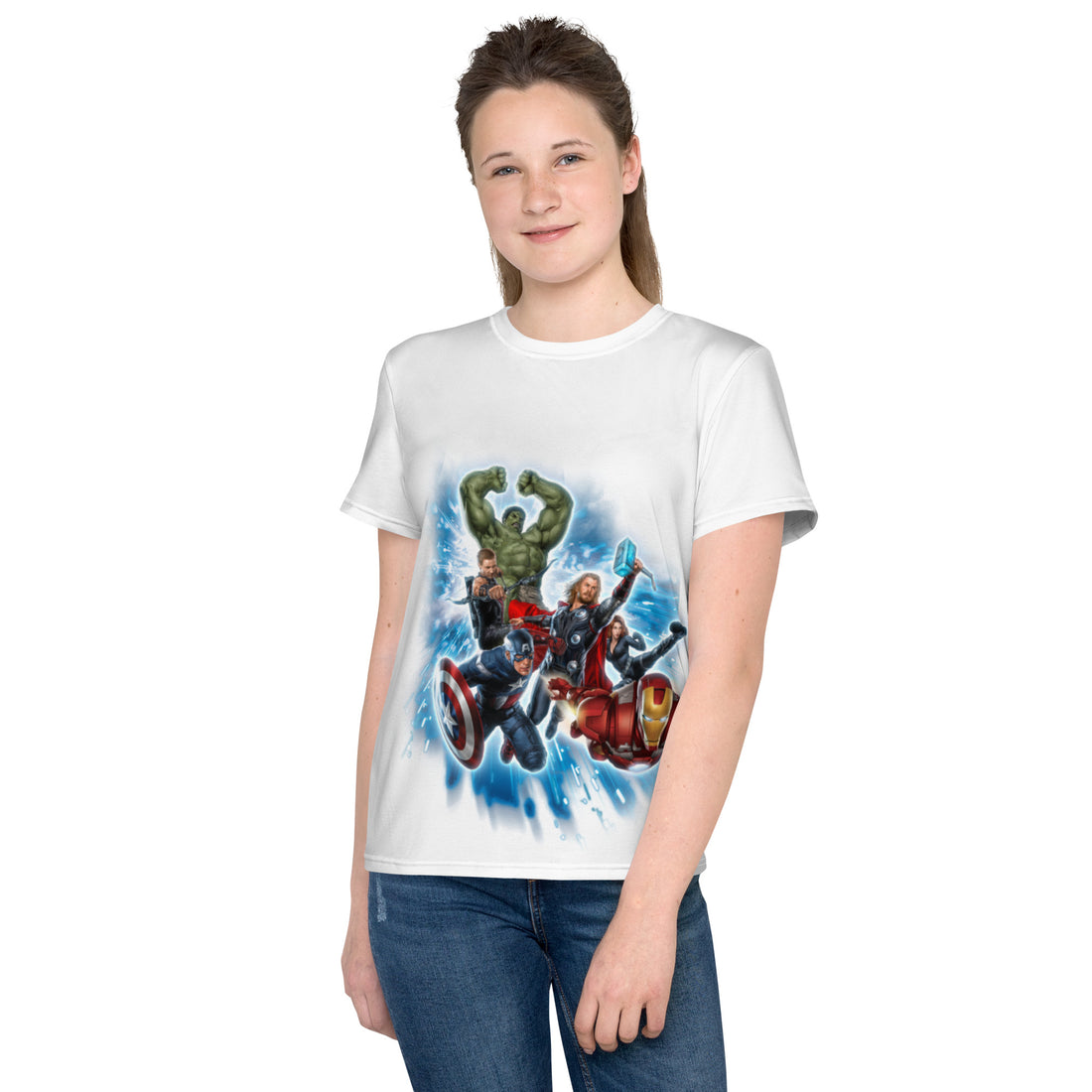 Youth Crew Neck T-Shirt – Diverse Superheroes Print | Black Cotton Tee for Kids | Voce Lindx