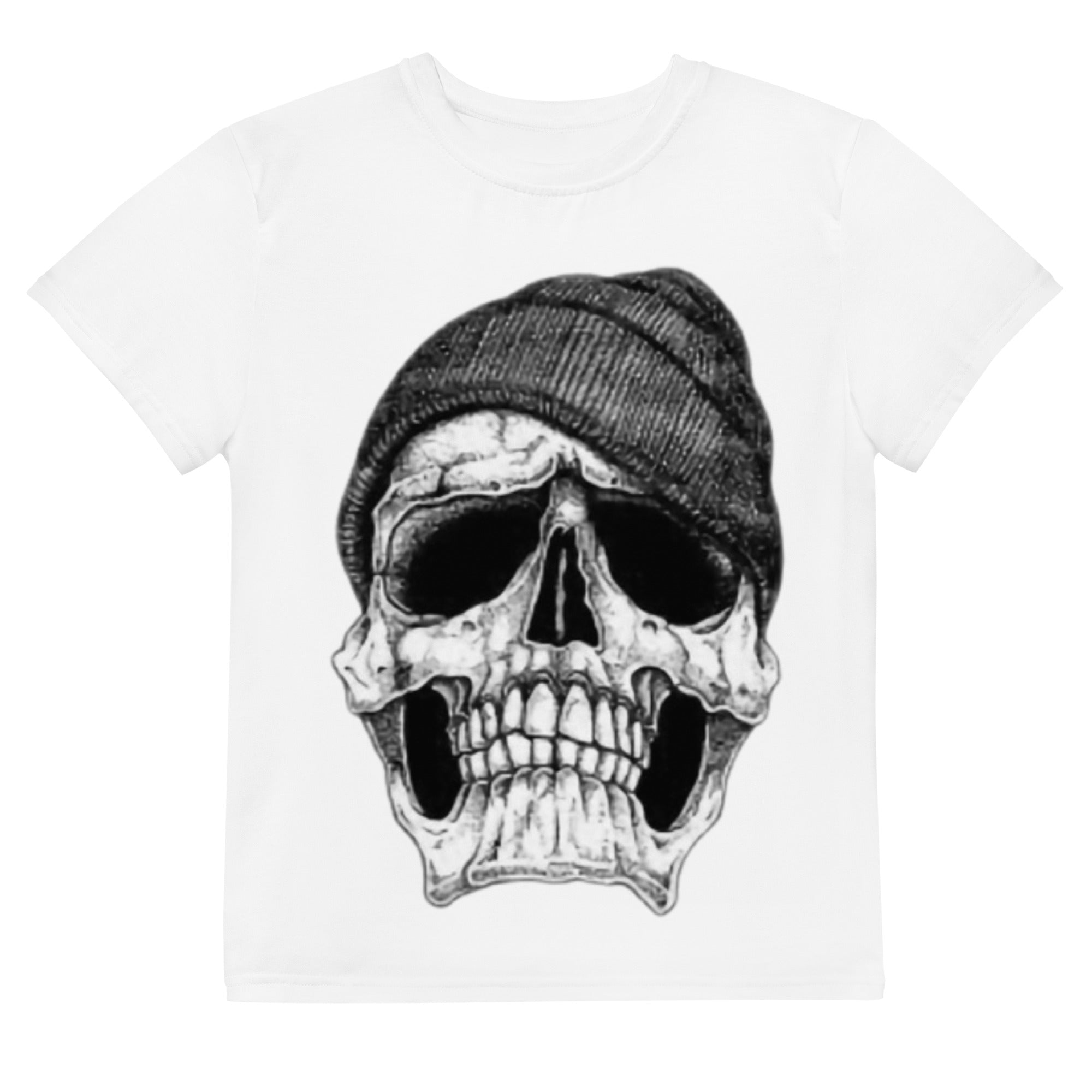 Youth Crew Neck T-Shirt – Skull with Cap Graphic | Black Cotton Tee for Kids | Voce Lindx