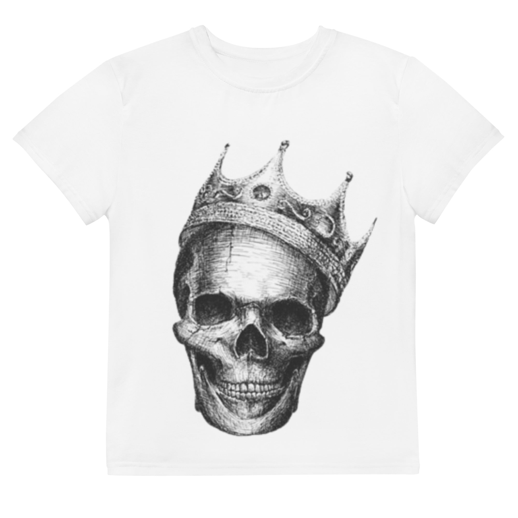 Youth Crew Neck T-Shirt – Skull with Crown Graphic | Black Cotton Kids Tee | Voce Lindx