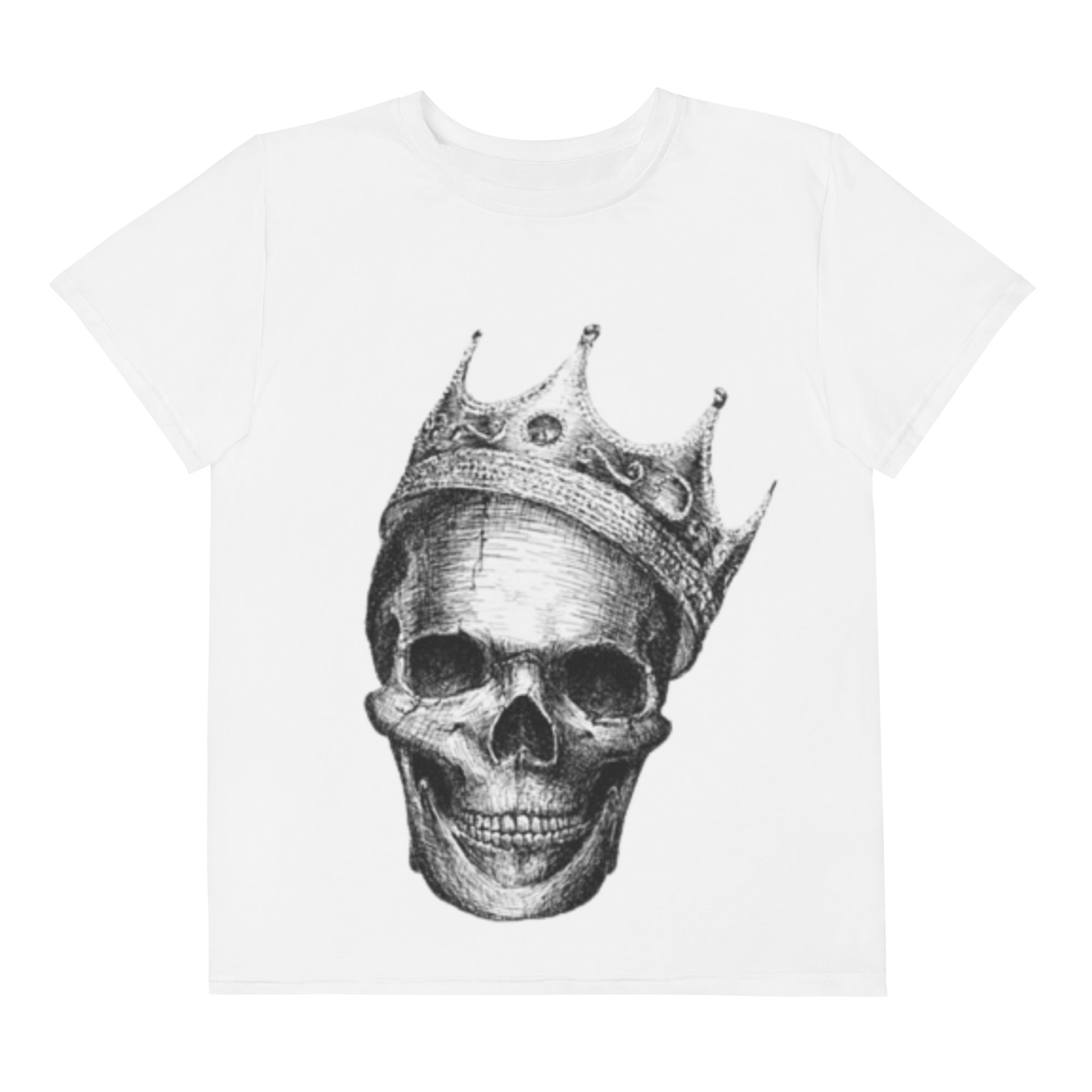 Youth Crew Neck T-Shirt – Skull with Crown Graphic | Black Cotton Kids Tee | Voce Lindx