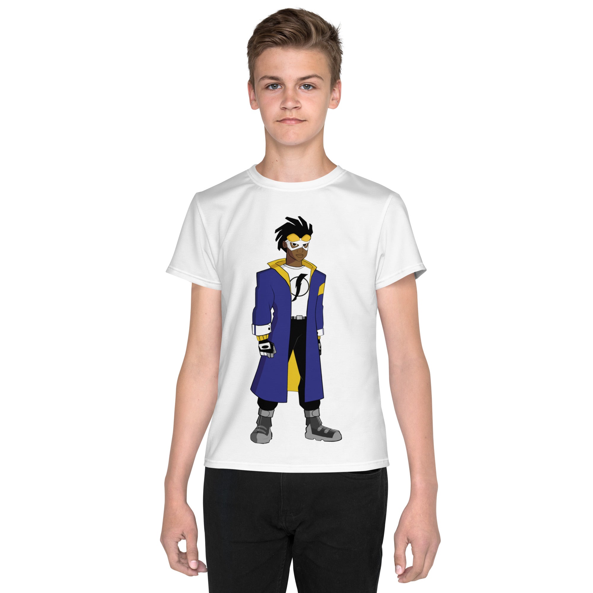 Youth Crew Neck T-Shirt – Super Shock Comic Art Print | Soft Cotton Tee for Kids | Voce Lindx