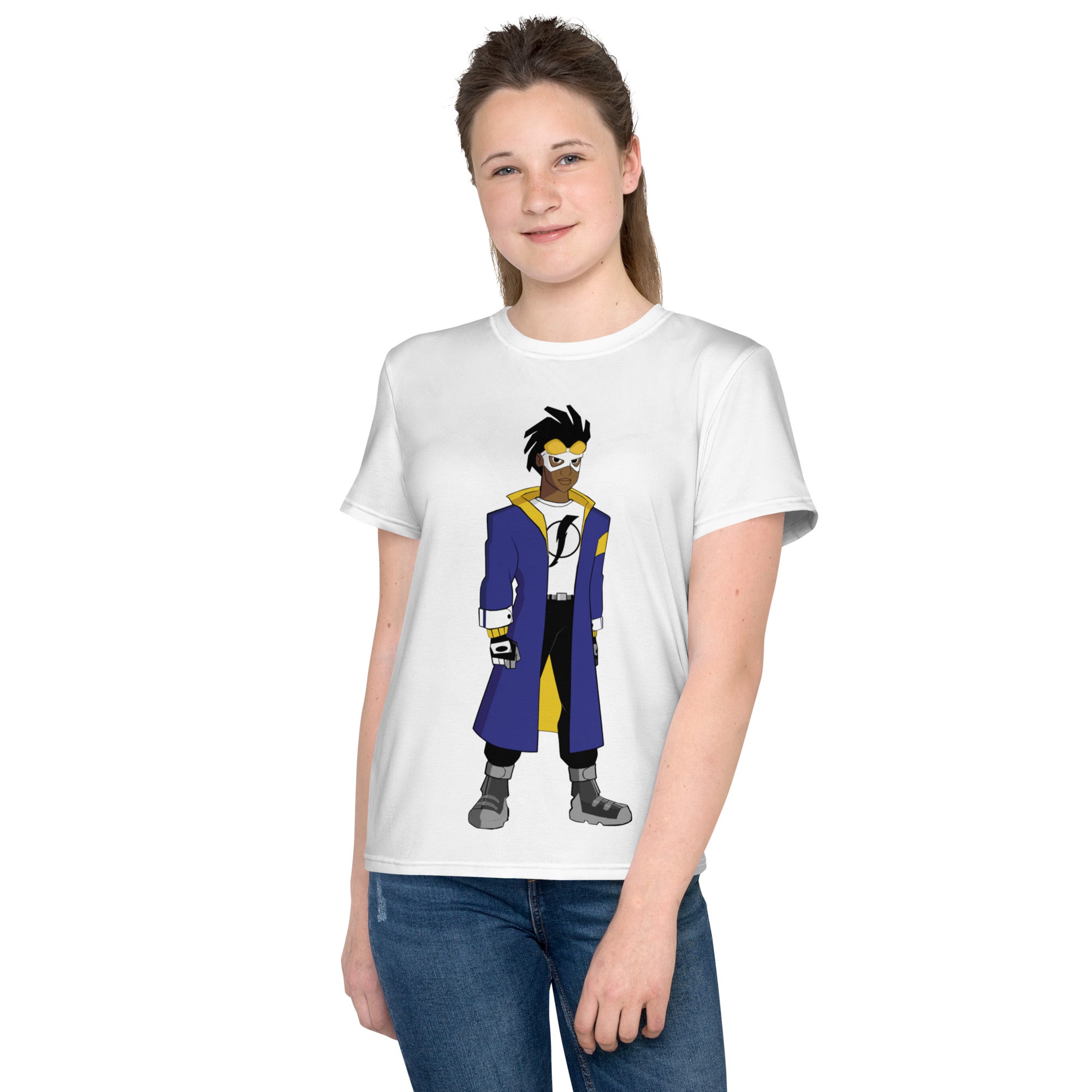 Youth Crew Neck T-Shirt – Super Shock Comic Art Print | Soft Cotton Tee for Kids | Voce Lindx