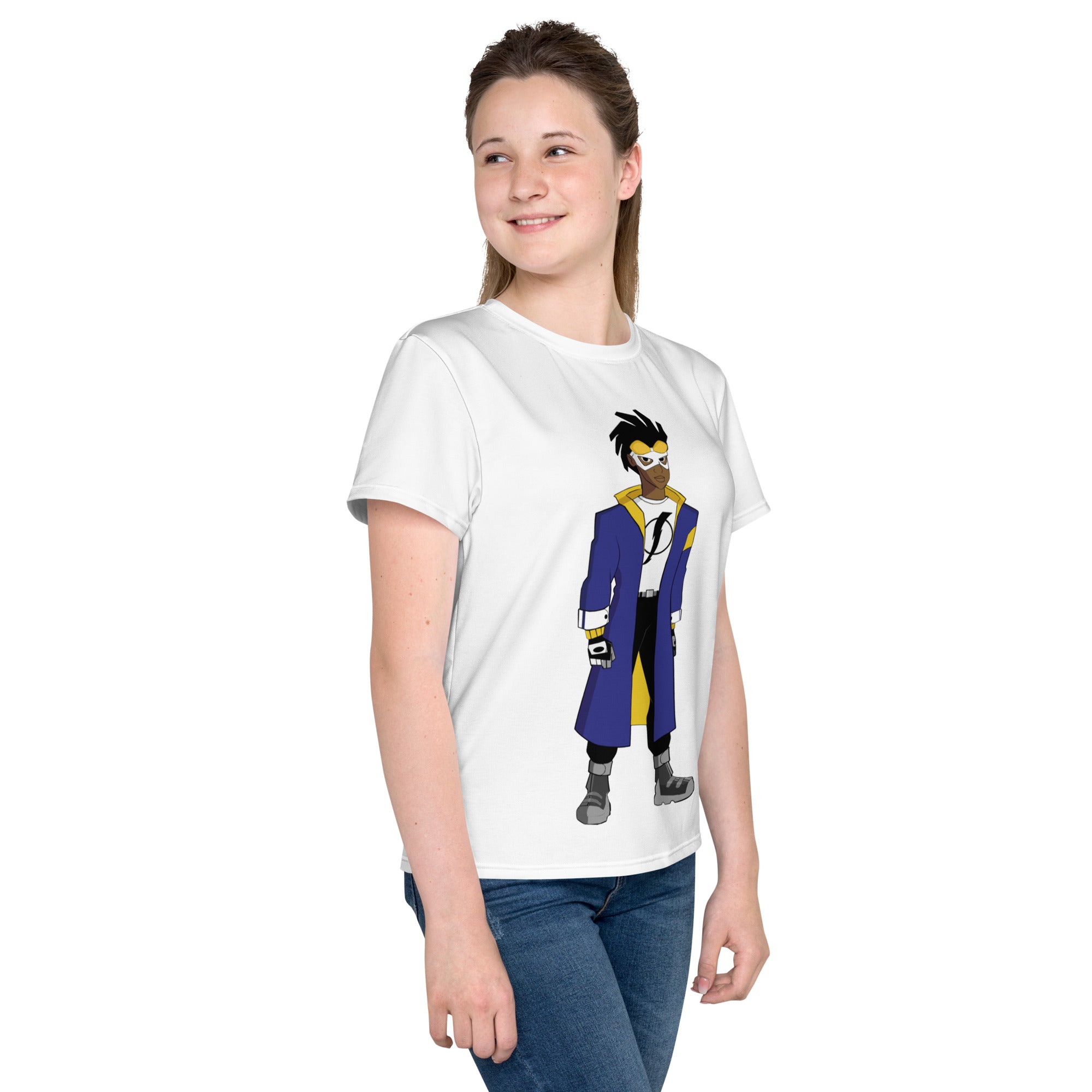 Youth Crew Neck T-Shirt – Super Shock Comic Art Print | Soft Cotton Tee for Kids | Voce Lindx